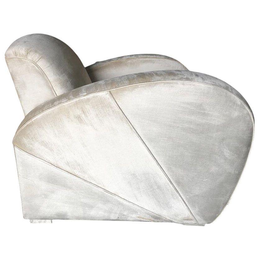Americano Sedia Jazz Club Art Deco in mohair bianco perla con braccioli Speed in vendita