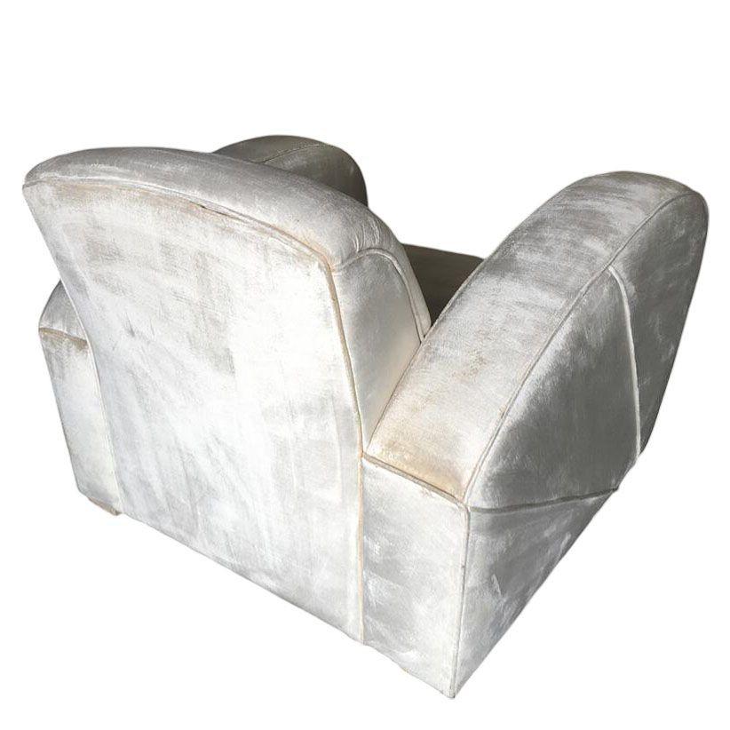 Sedia Jazz Club Art Deco in mohair bianco perla con braccioli Speed In condizioni ottime in vendita a Van Nuys, CA