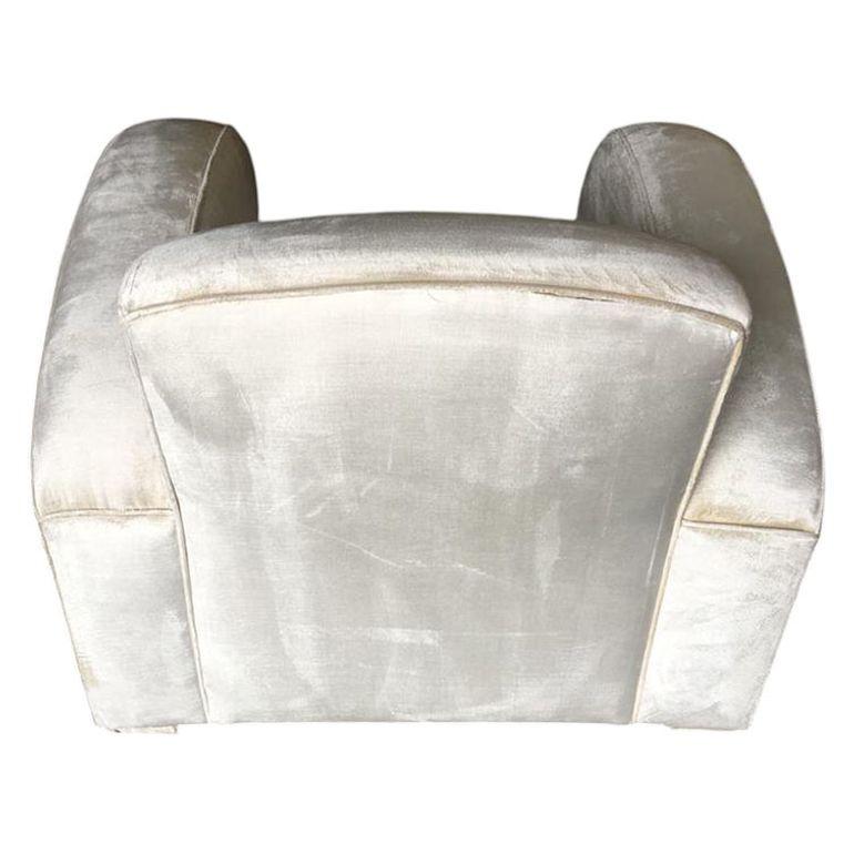 Fine XX secolo Sedia Jazz Club Art Deco in mohair bianco perla con braccioli Speed in vendita