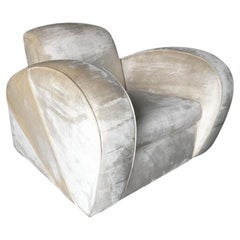 Art Deco Pearl White Mohair Jazz Club Chair with Speed Arms