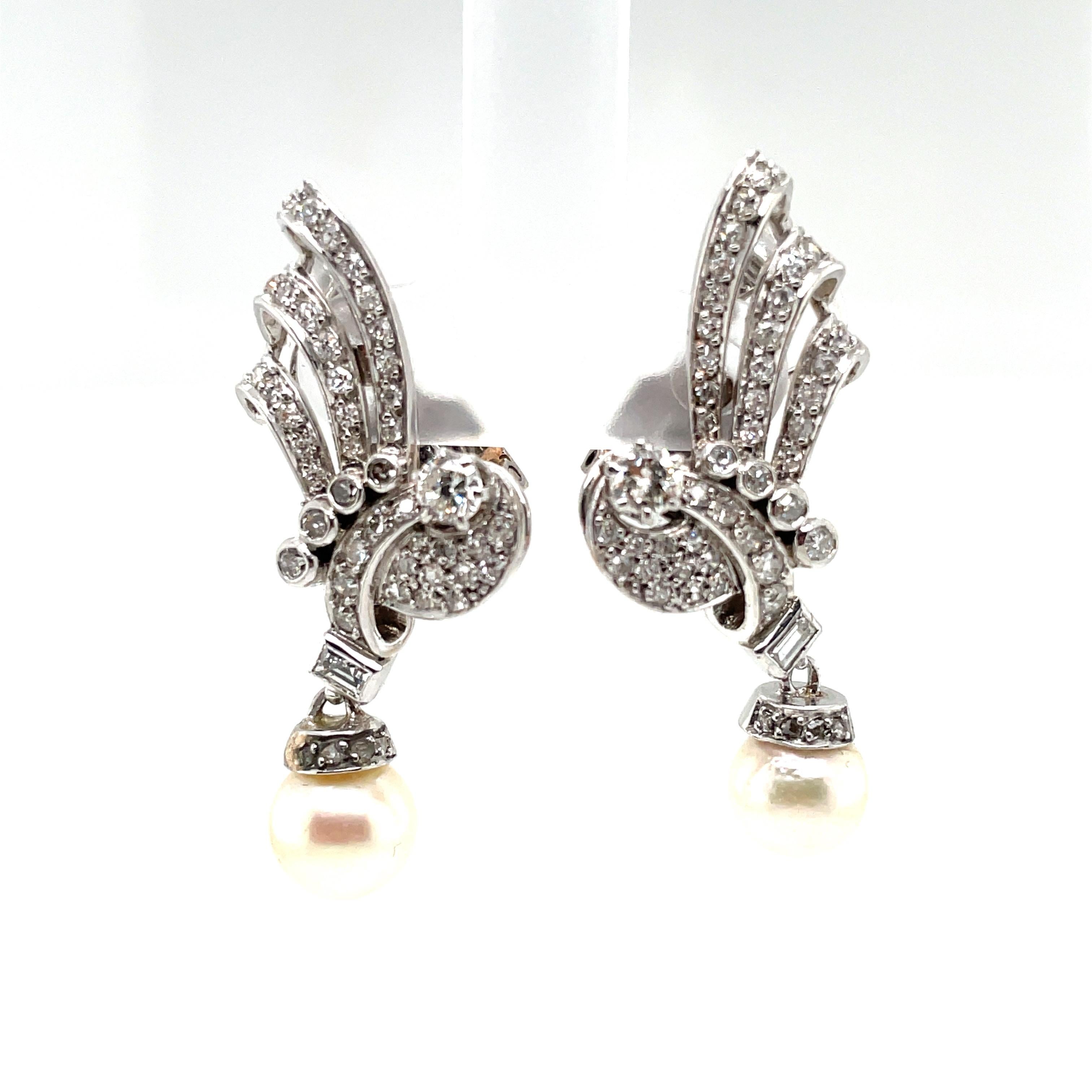 Old Mine Cut Art Deco Pearls Diamond Gold Clip-on Earrings For Sale
