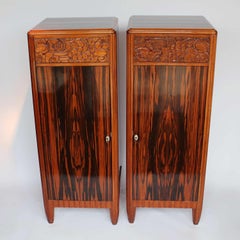 Art Deco Pedestal Cabinets Veneered Macassar Ebony and Solid Walnut, French 1925