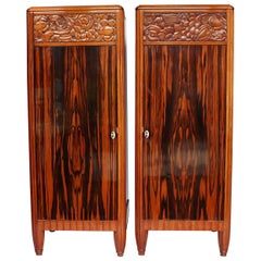 Art Deco Pedestal Cabinets Veneered Macassar Ebony and Solid Walnut, French 1925
