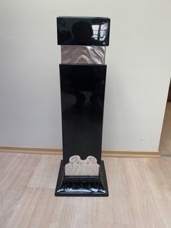Art Deco Pedestal / Column, Silver-Plated and Blackened Wood, Paris, circa 1930