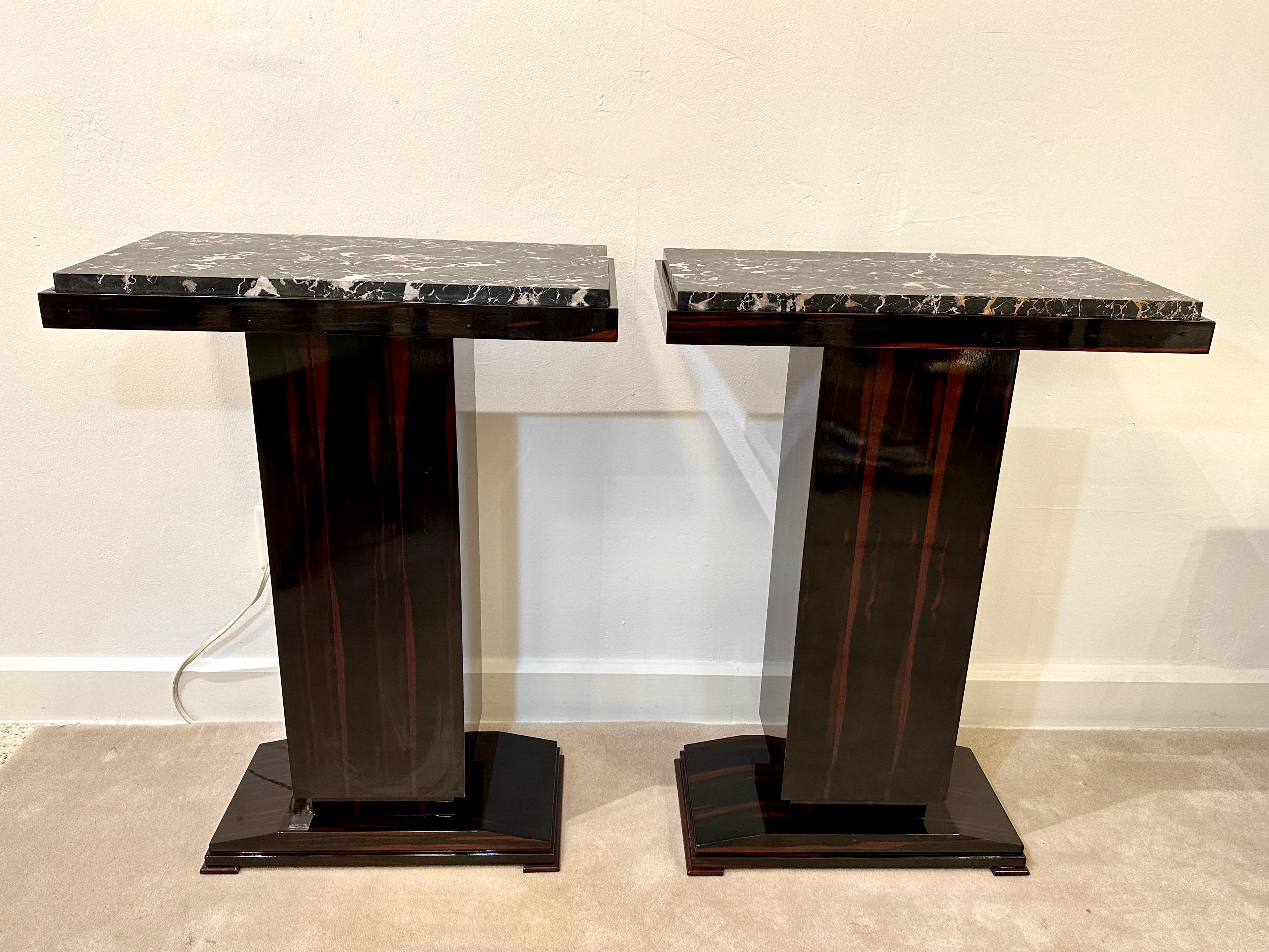 Art Deco Pedestal/Console in Macassar & Belgian Black Marble - Sold Individually For Sale 5