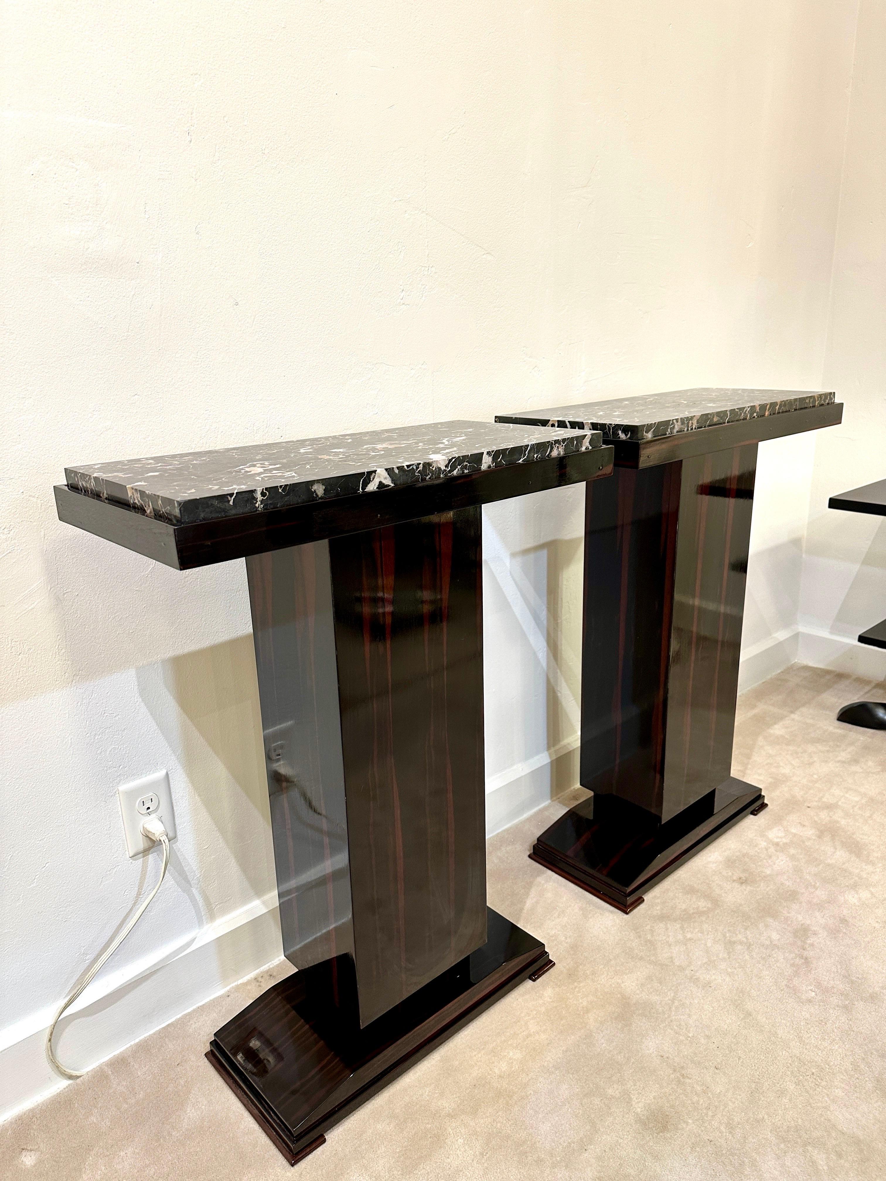 Art Deco Pedestal/Console in Macassar & Belgian Black Marble - Sold Individually In Good Condition For Sale In East Hampton, NY