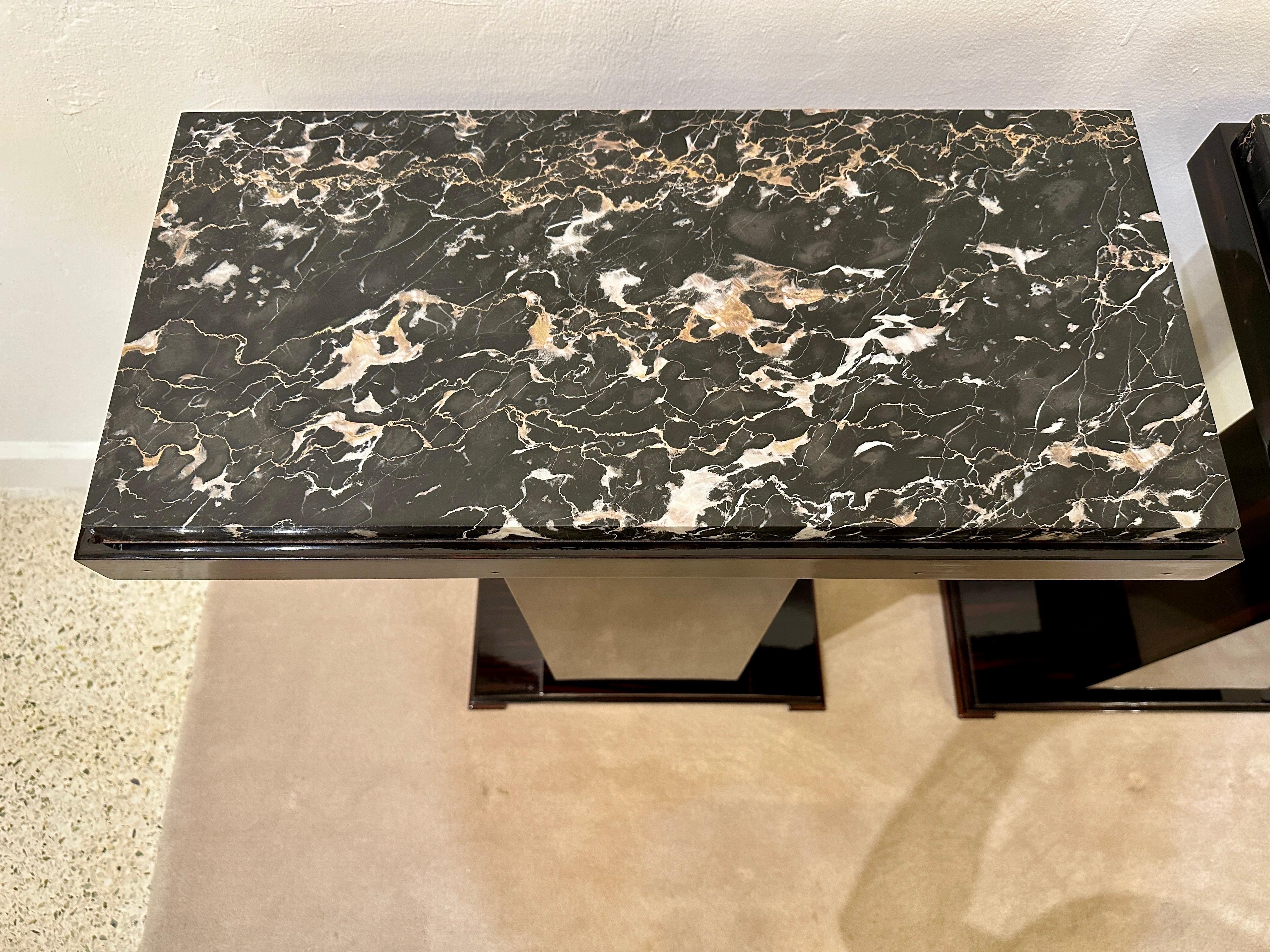Mid-20th Century Art Deco Pedestal/Console in Macassar & Belgian Black Marble - Sold Individually For Sale