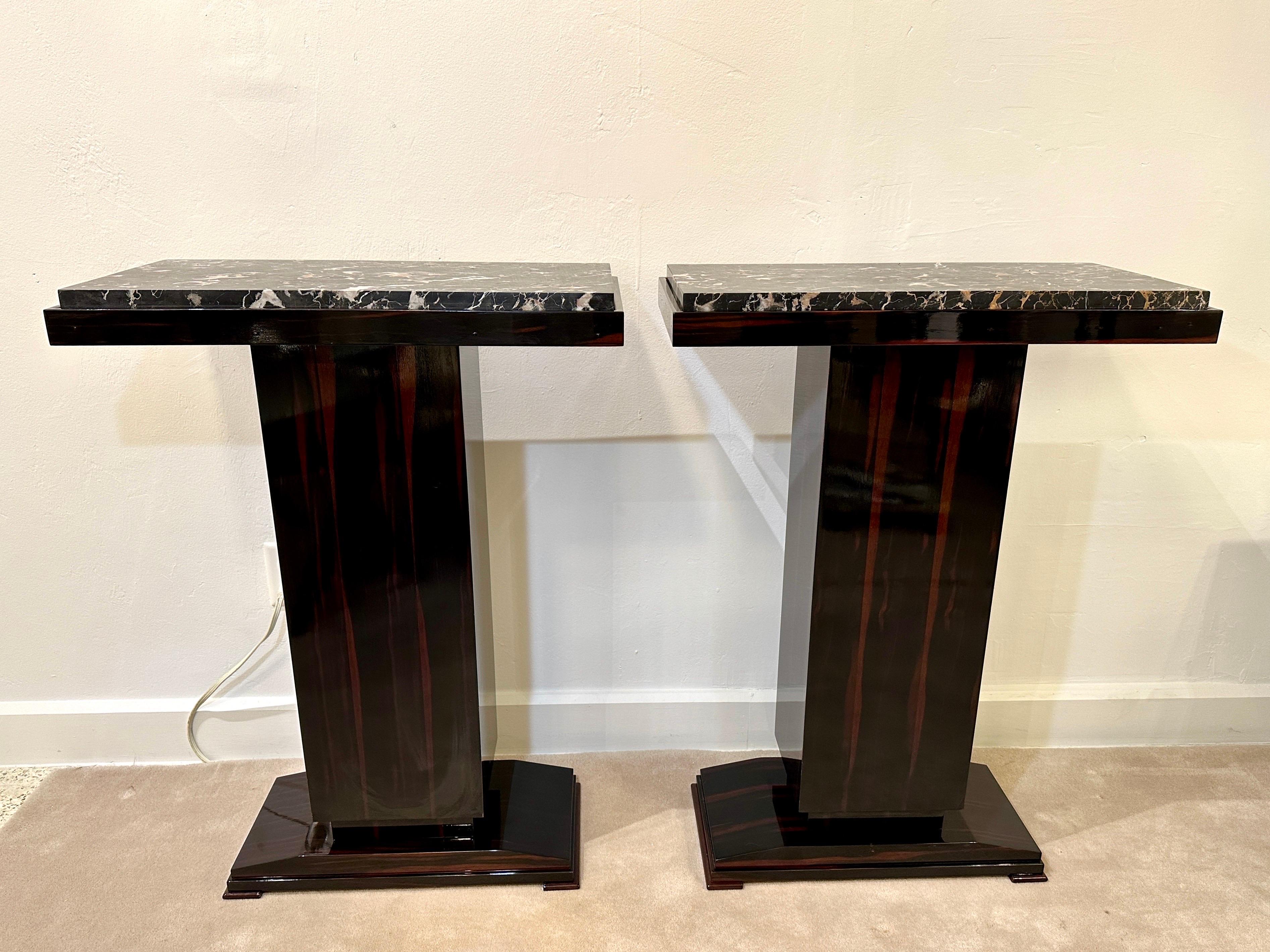 Art Deco Pedestal/Console in Macassar & Belgian Black Marble - Sold Individually For Sale 2
