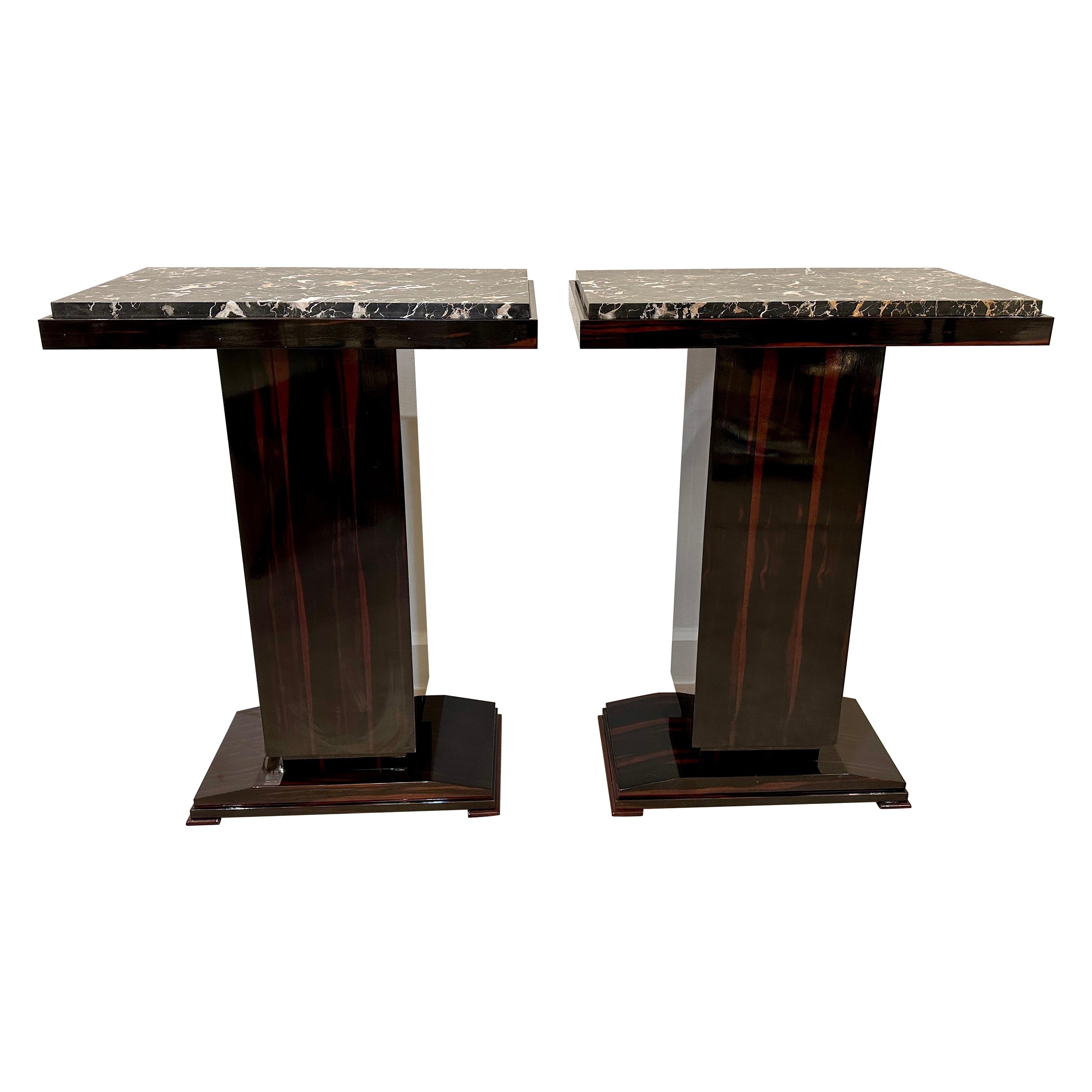Piedistallo/Console Art Deco in Macassar e Marmo Nero Belga - Venduto singolarmente in vendita