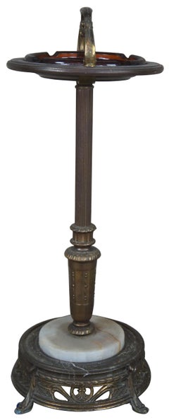 Art Deco Pedestal Smoking Stand Cigar Cigarette Floor Ashtray Mid Century Brass