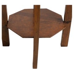 Art Deco Pedestal Table, Dark Burl Walnut Top, Oak Legs, France, 1930s