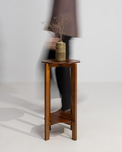 Art Deco Pedestal Table, Dark Burl Walnut Top, Oak Legs, France, 1930s