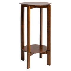 Art Deco Pedestal Table, Dark Burl Walnut Top, Oak Legs, France, 1930s