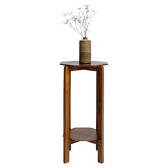 Art Deco Pedestal Table, Dark Burl Walnut Top, Oak Legs, France, 1930s