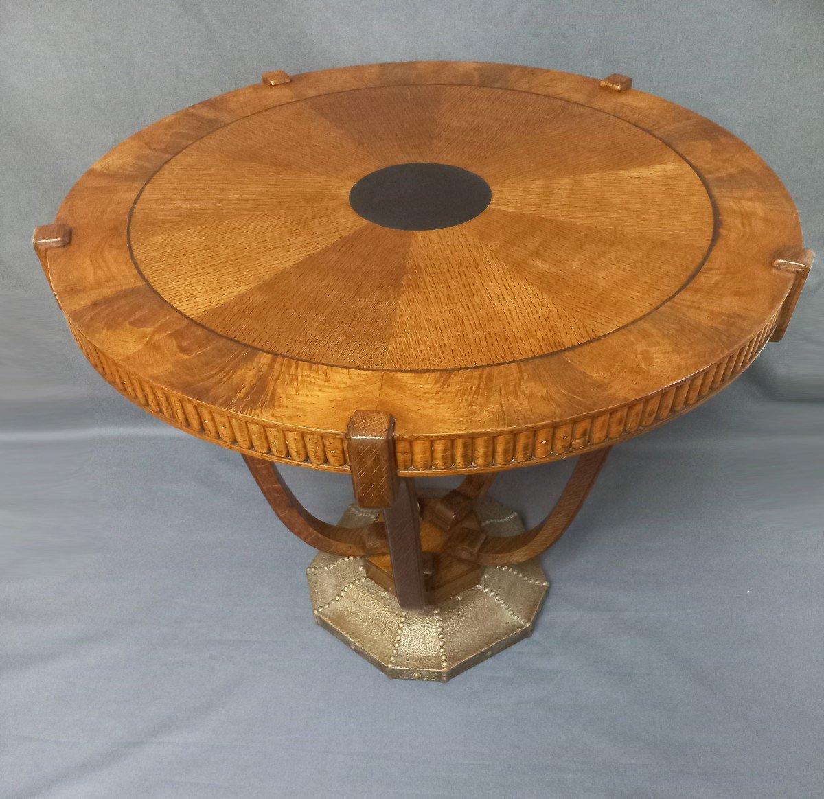 Marquetry Art Deco pedestal table For Sale