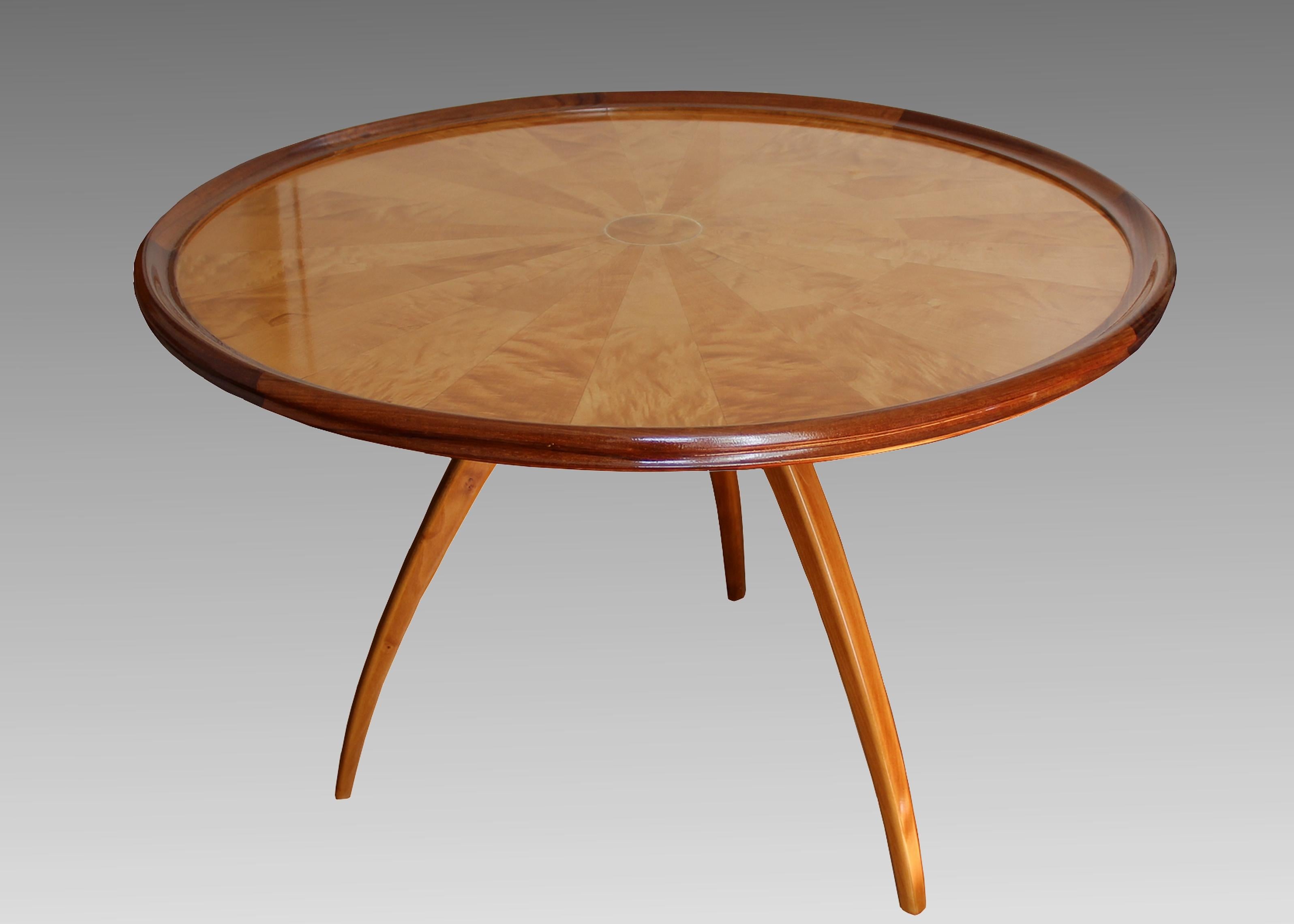 French Art Deco Pedestal Table in Sycamore and Blond Mahogany, France, circa 1950 For Sale