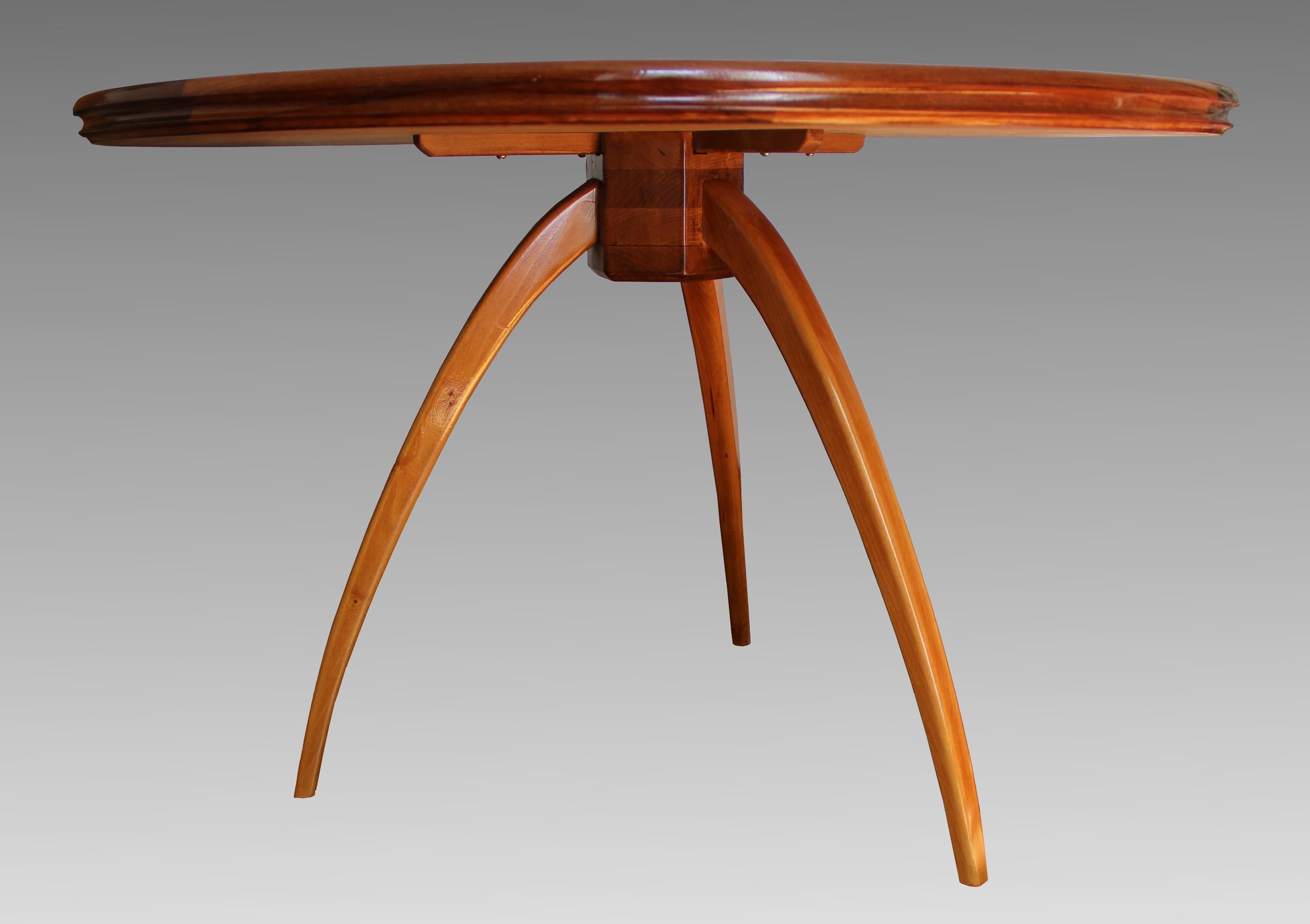 Wood Art Deco Pedestal Table in Sycamore and Blond Mahogany, France, circa 1950 For Sale