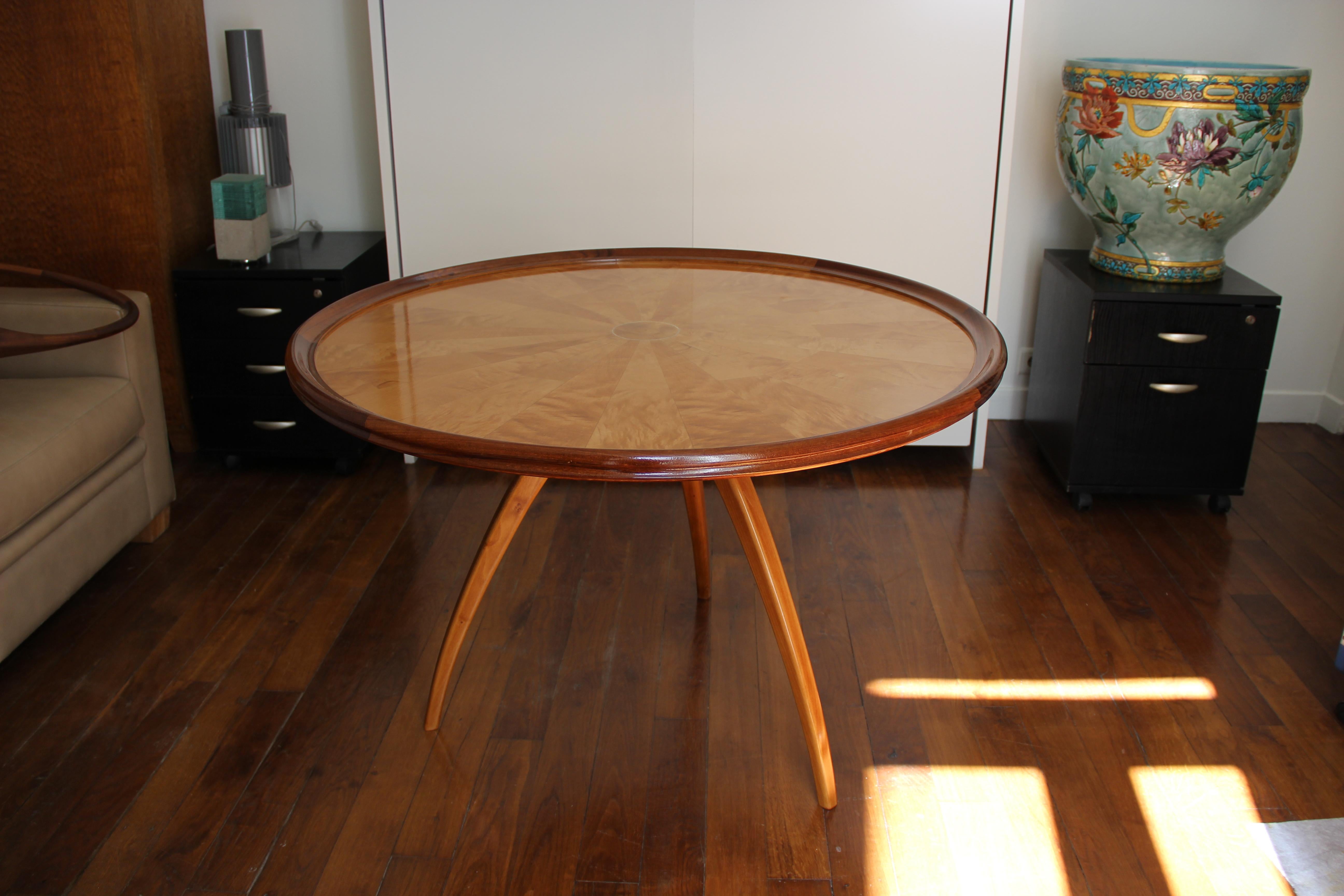 Art Deco Pedestal Table in Sycamore and Blond Mahogany, France, circa 1950 For Sale 1