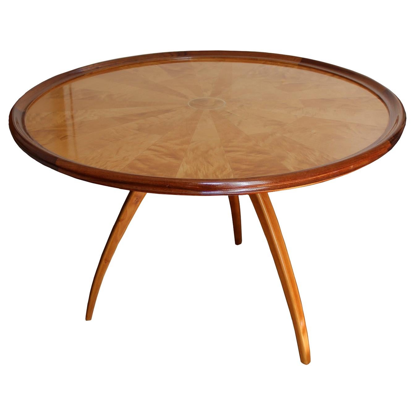 Art Deco Pedestal Table in Sycamore and Blond Mahogany, France, circa 1950