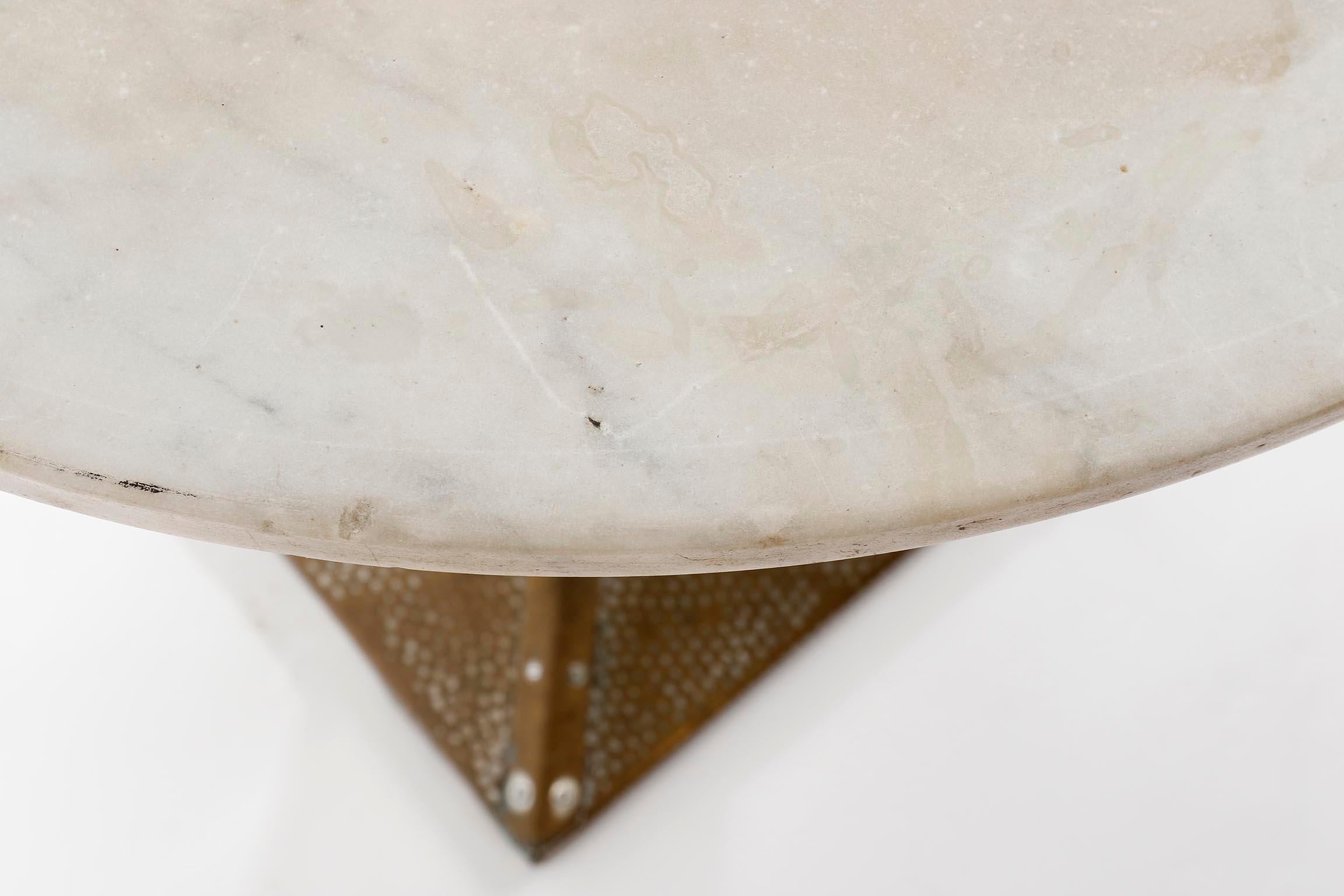 Art Deco Pedestal Table, Marble Patinated Hammered Nickeled Brass, Austria, 1910 For Sale 2