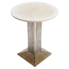 Art Deco Pedestal Table, Marble Patinated Hammered Nickeled Brass, Austria, 1910
