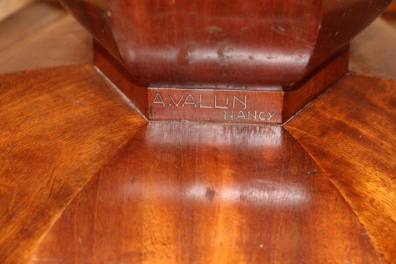 Wood Art Deco Pedestal Table Signed By Auguste Vallin in Nancy