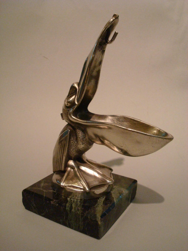 Art Deco Pelican Le Verrier Sculpture Car Mascot Paperweight Packet Watch Holder In Good Condition For Sale In Buenos Aires, Olivos