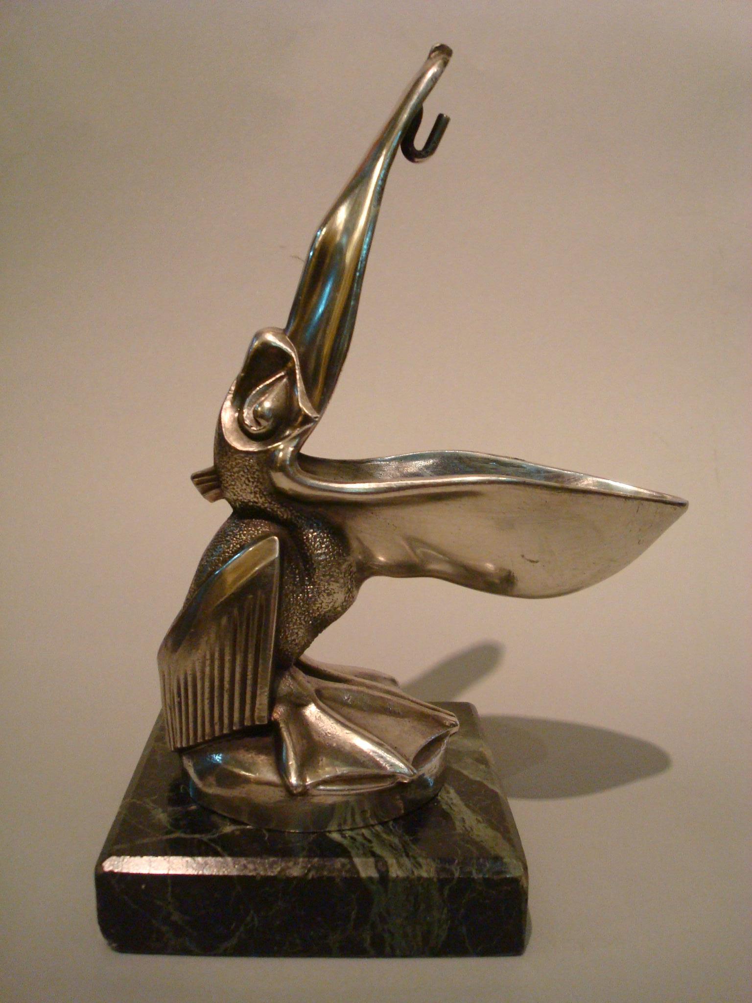 French Art Deco Pelican Le Verrier Sculpture Car Mascot Paperweight Packet Watch Holder For Sale