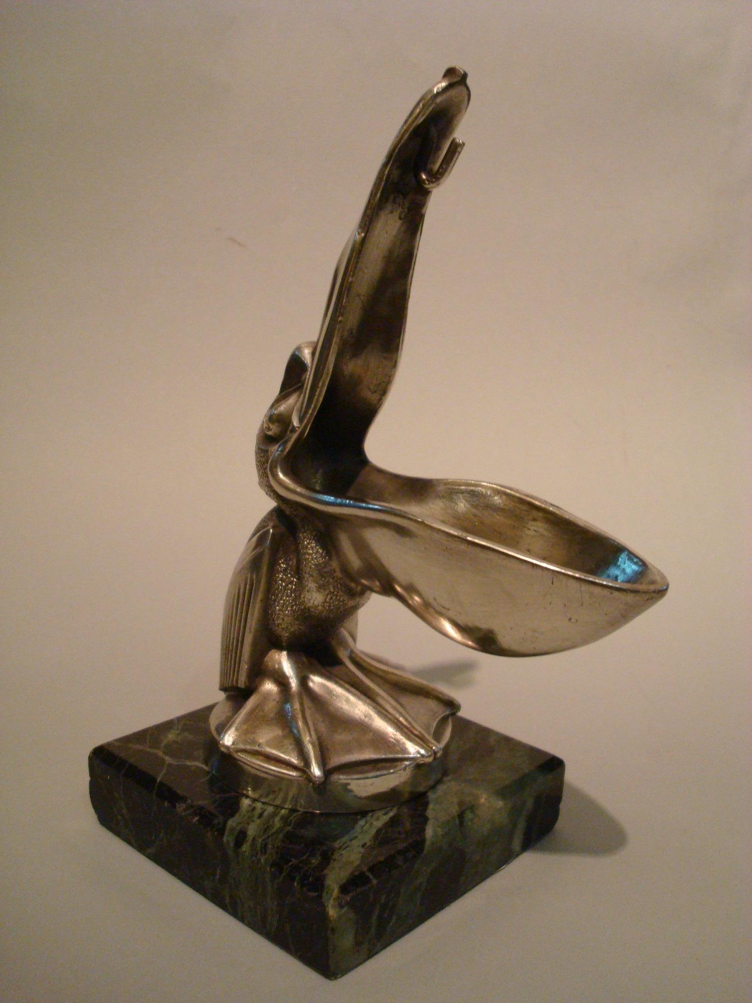 Silvered Art Deco Pelican Le Verrier Sculpture Car Mascot Paperweight Packet Watch Holder For Sale