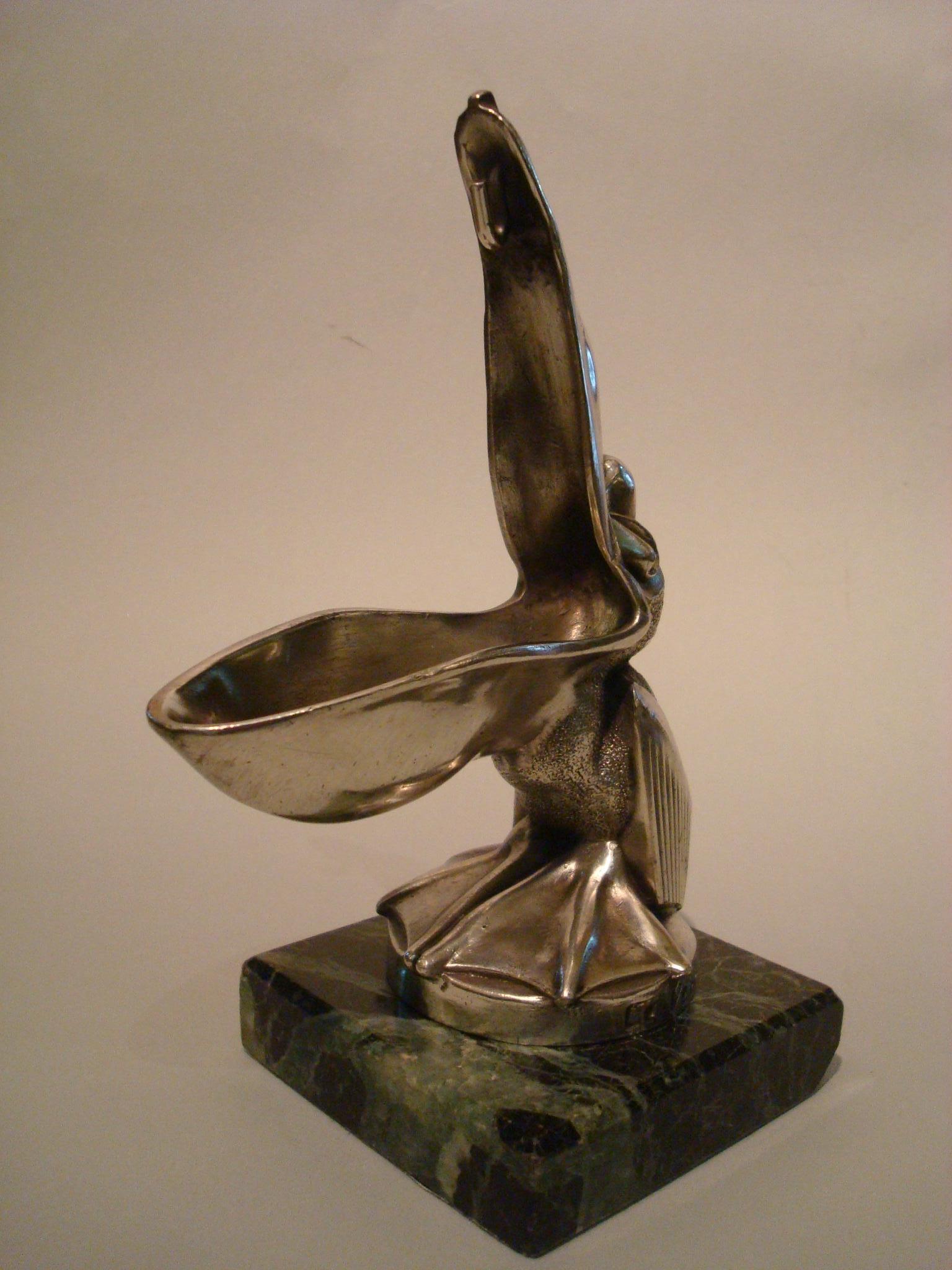 20th Century Art Deco Pelican Le Verrier Sculpture Car Mascot Paperweight Packet Watch Holder For Sale