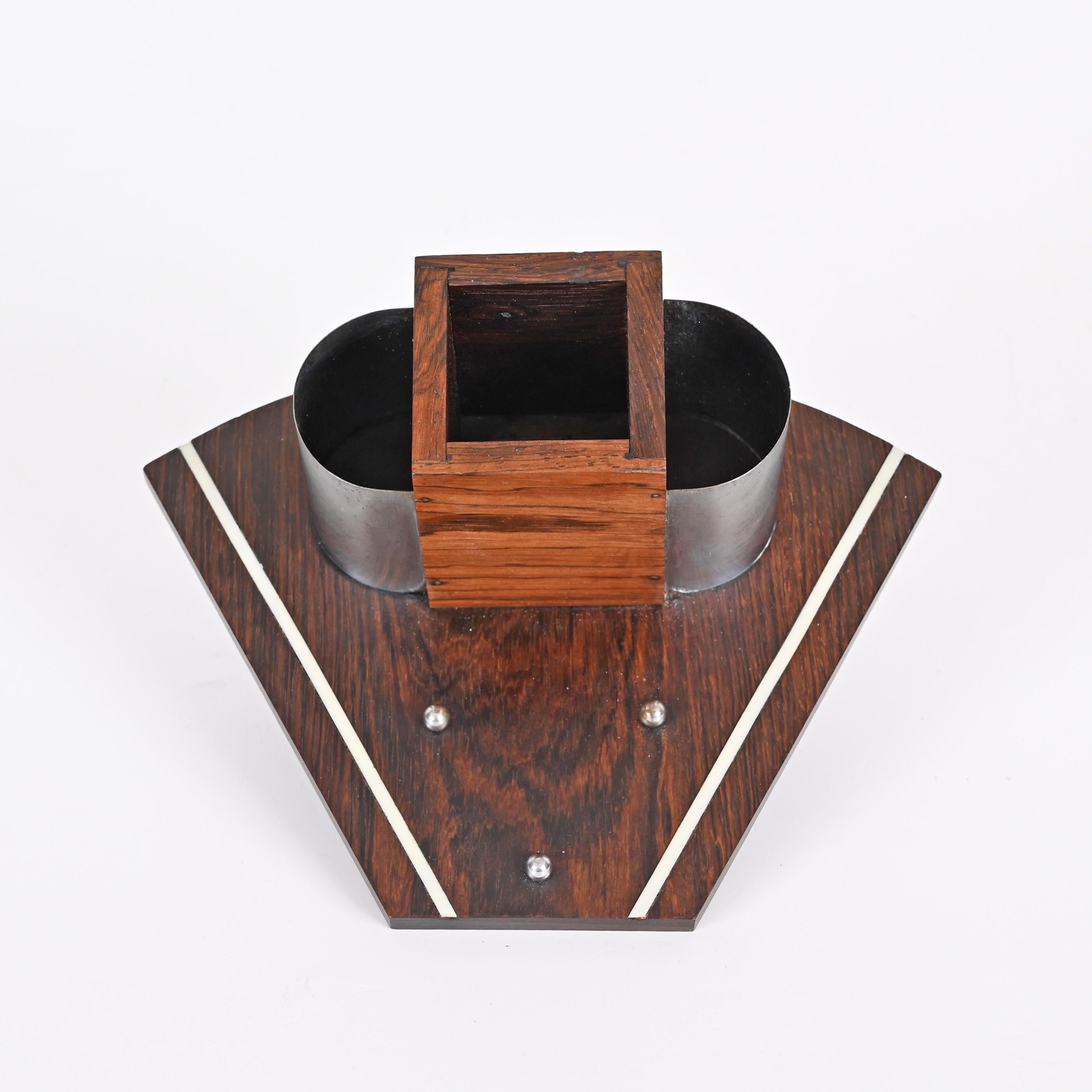 Italian Art Deco Pen Holder in Macassar Wood, Italy Desk Accessory from the 1930s For Sale