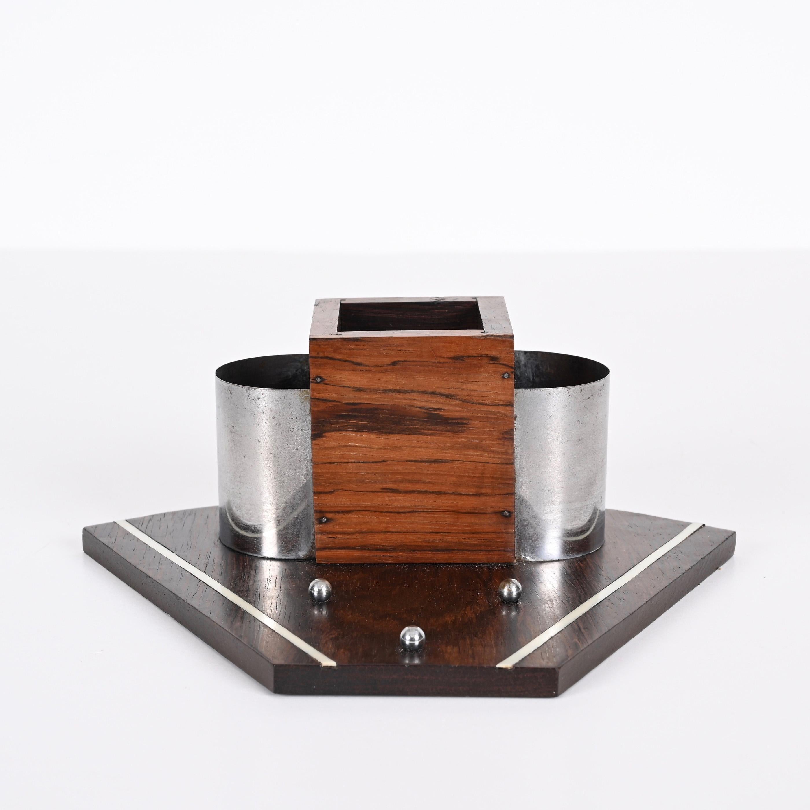 20th Century Art Deco Pen Holder in Macassar Wood, Italy Desk Accessory from the 1930s For Sale