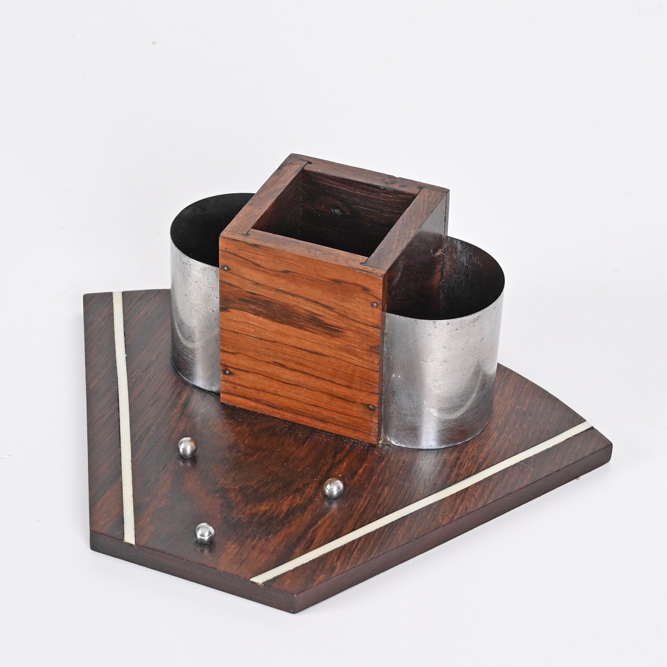 Art Deco Pen Holder in Macassar Wood, Italy Desk Accessory from the 1930s For Sale 1