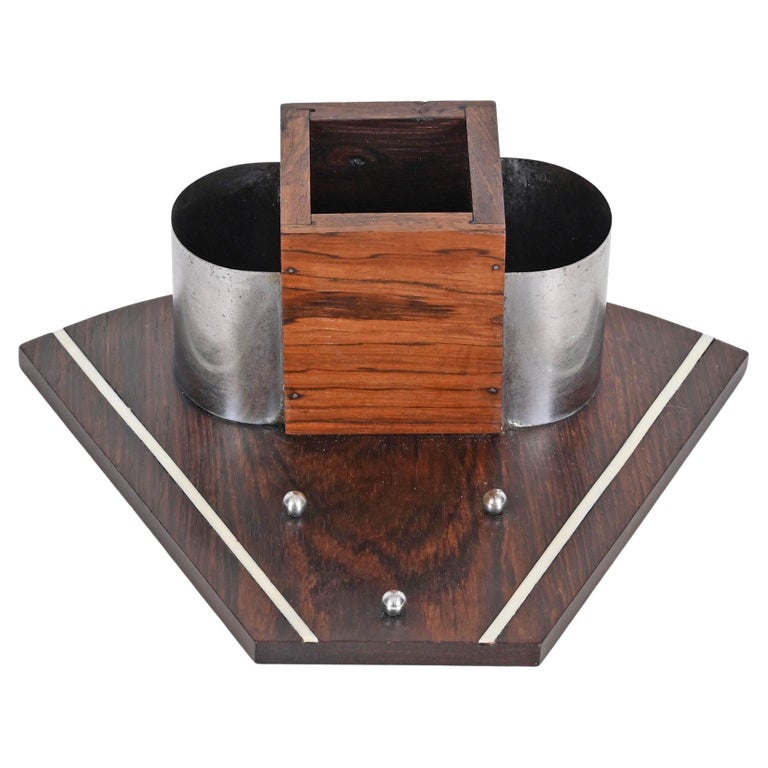 Art Deco Pen Holder in Macassar Wood, Italy Desk Accessory from the