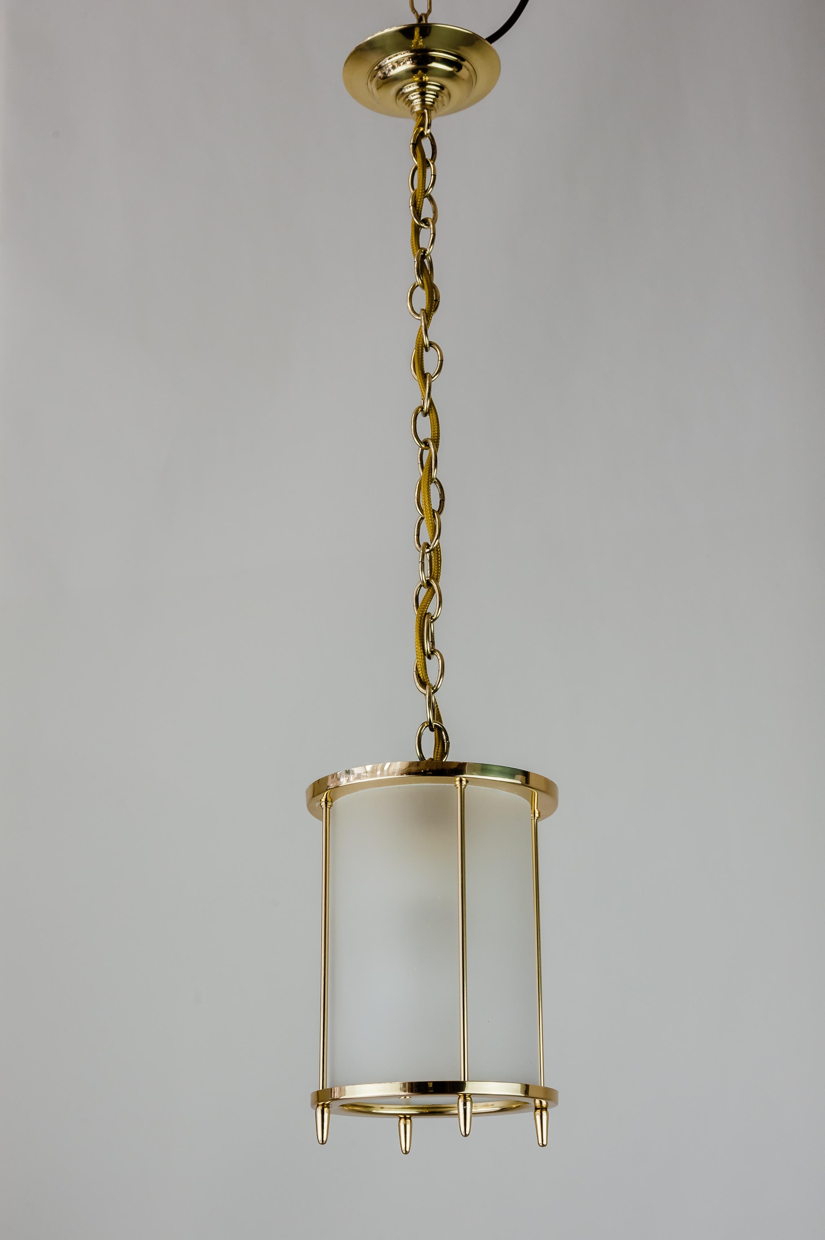 Art Deco pendant, circa 1920s.
Polished and stove enameled
Original frosted glass.
