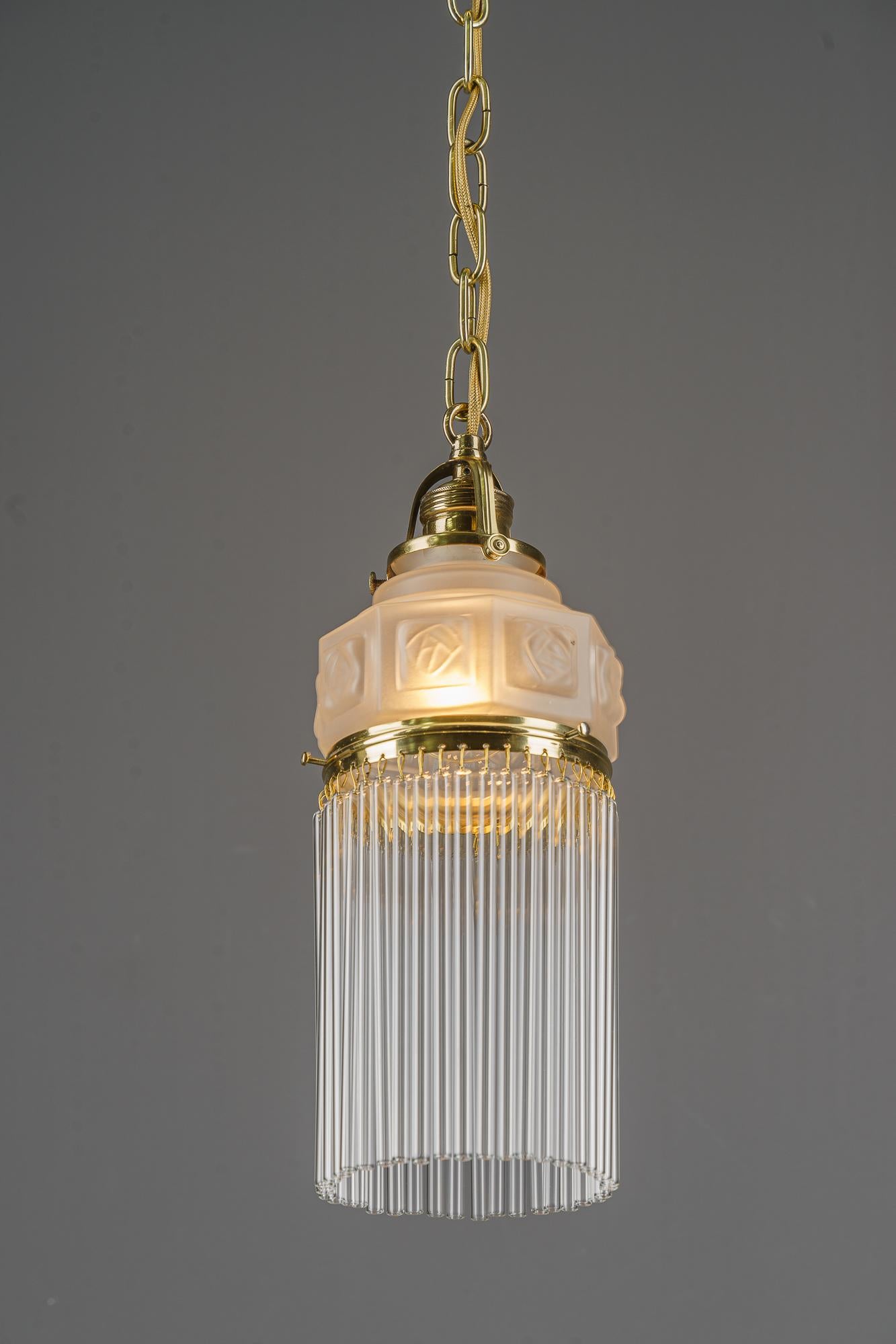 Art Deco pendant around 1920s with frosted glass shade vienna 1920s For Sale 3