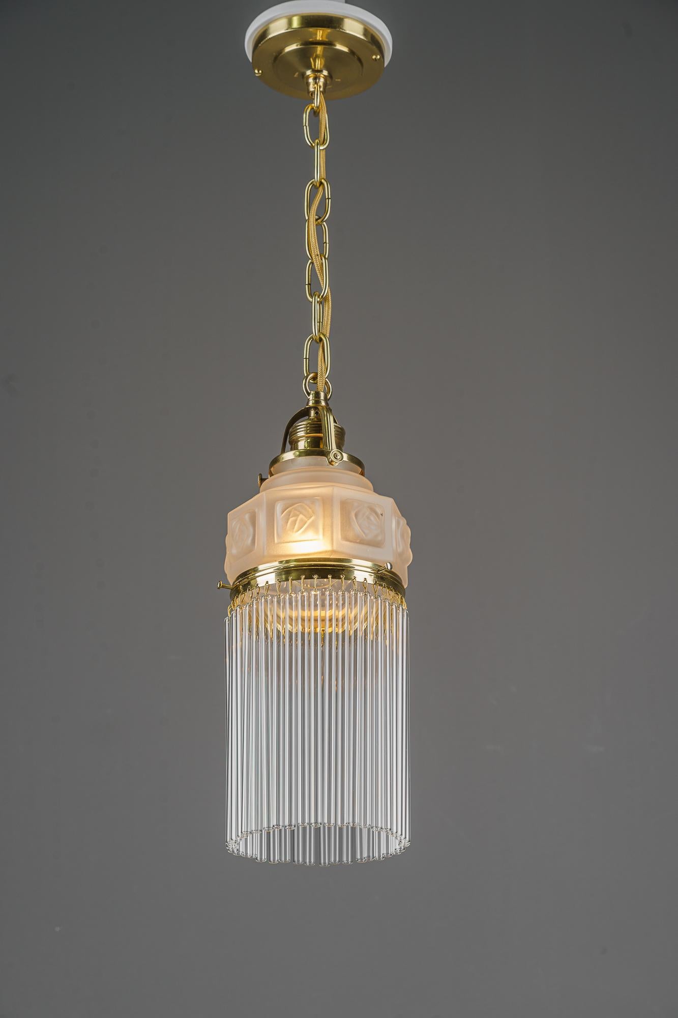 Art Deco pendant around 1920s with frosted glass shade vienna 1920s For Sale 4
