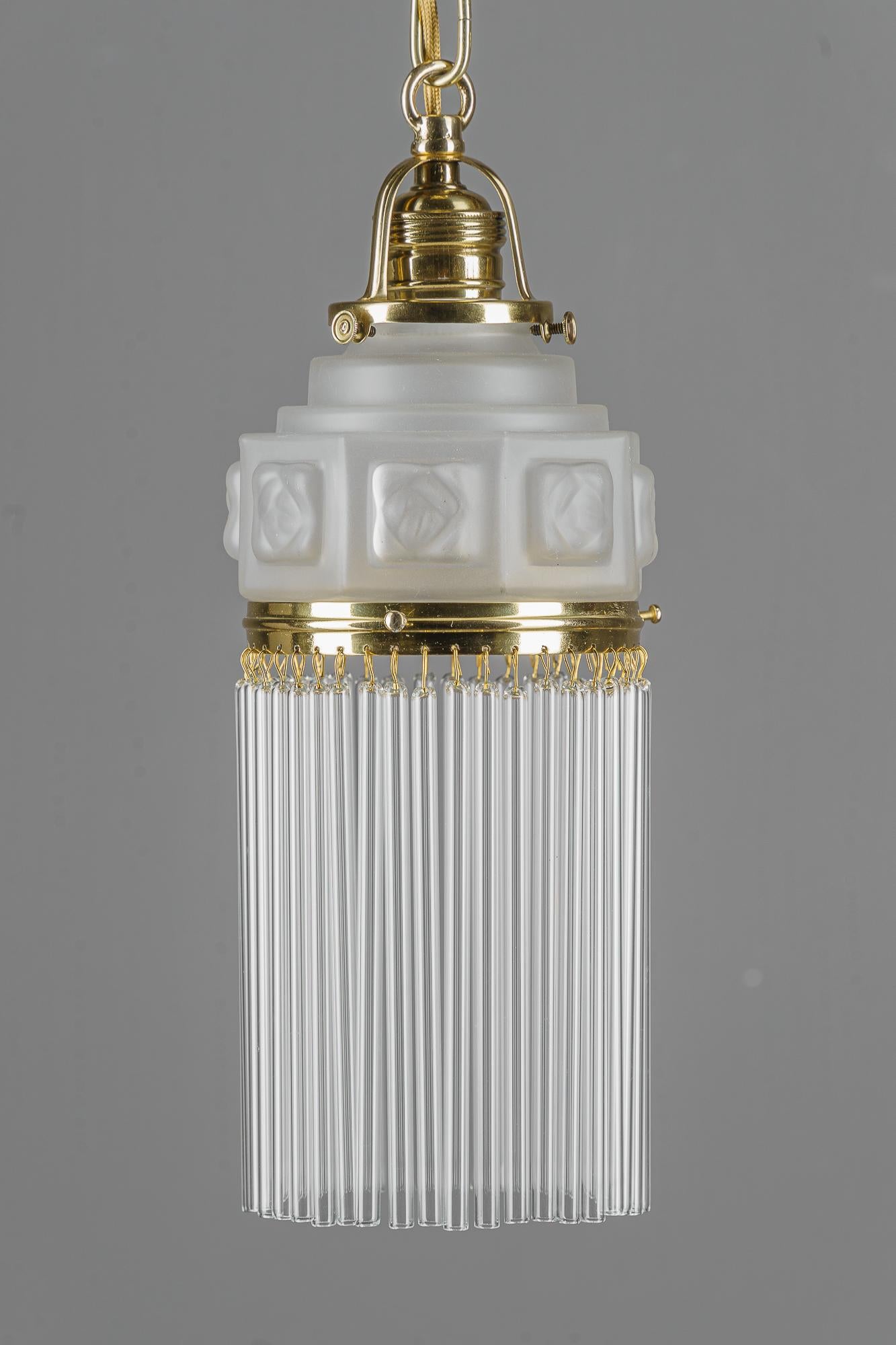 Austrian Art Deco pendant around 1920s with frosted glass shade vienna 1920s For Sale