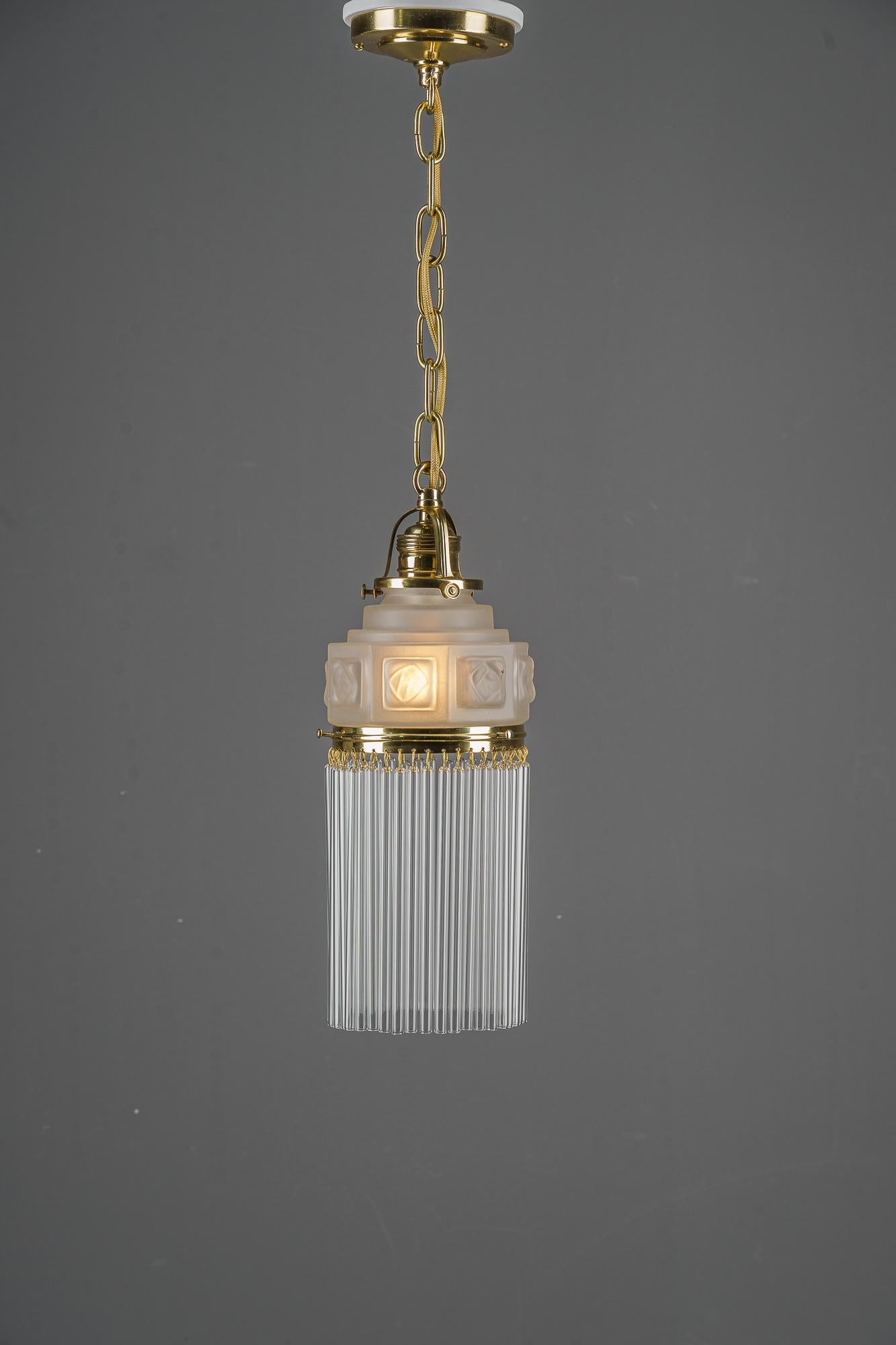 Early 20th Century Art Deco pendant around 1920s with frosted glass shade vienna 1920s For Sale