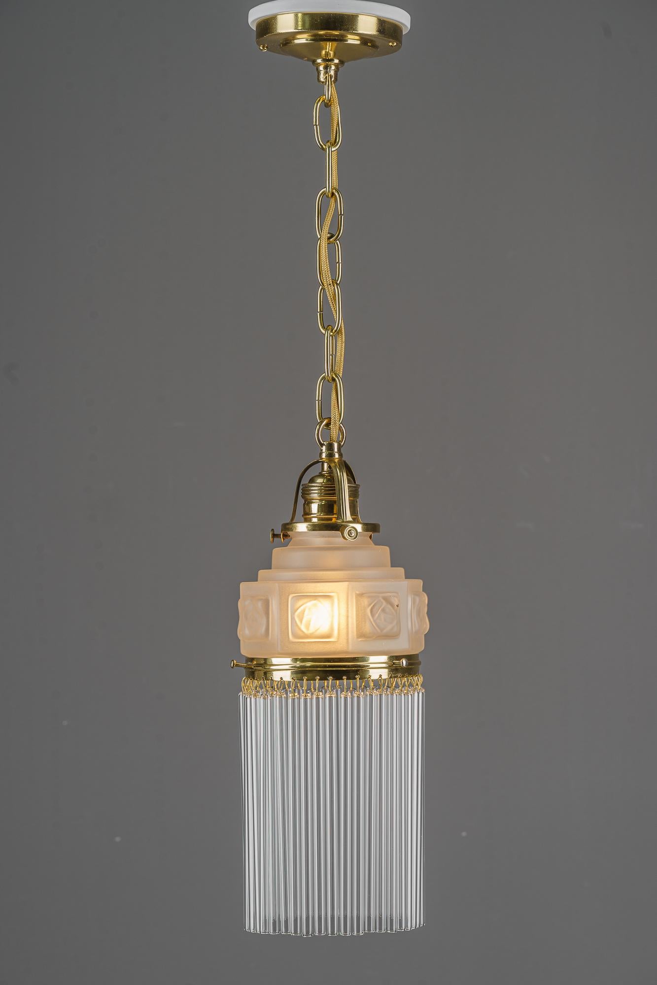 Art Deco pendant around 1920s with frosted glass shade vienna 1920s For Sale 2