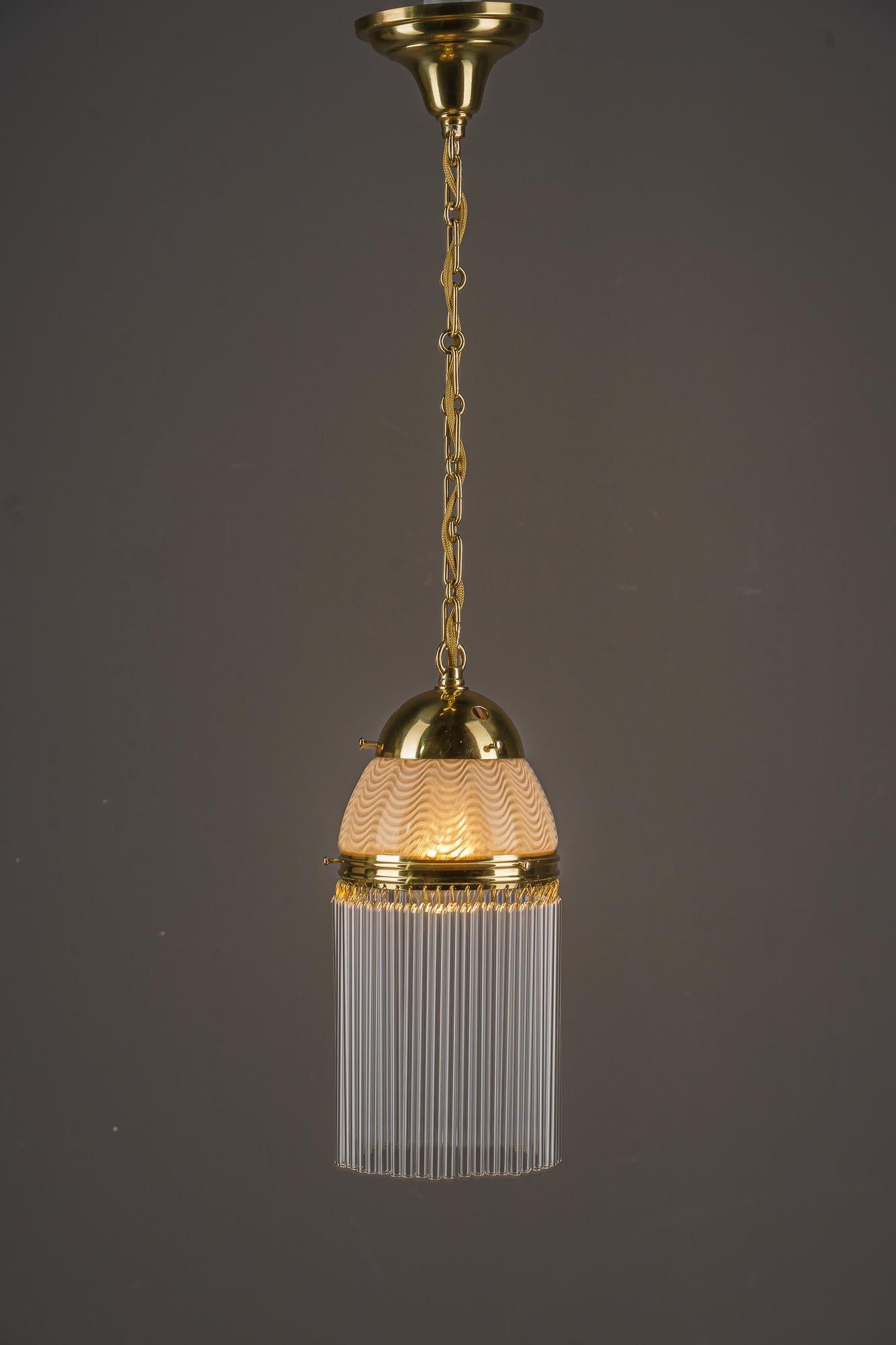 Art Deco pendant around 1920s with opaline glass shade vienna 1920s In Good Condition For Sale In Wien, AT
