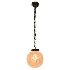 Art Deco Pendant by Muller Frères Luneville with Original Birds Shade, 1930s