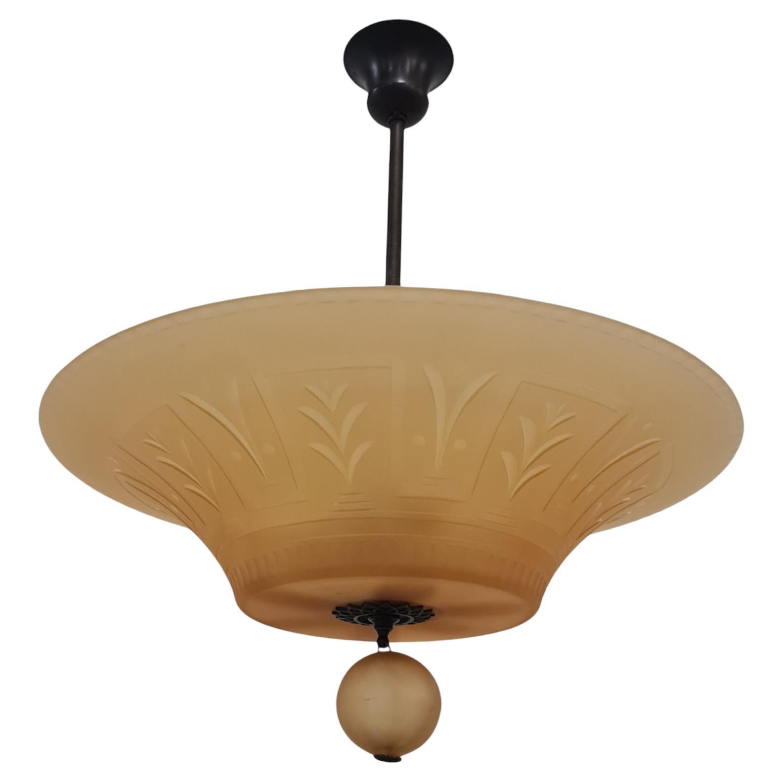 Art Deco Pendant by Simon Gate or Edward Hald, Swedish Grace, Orrefors 1920-30s