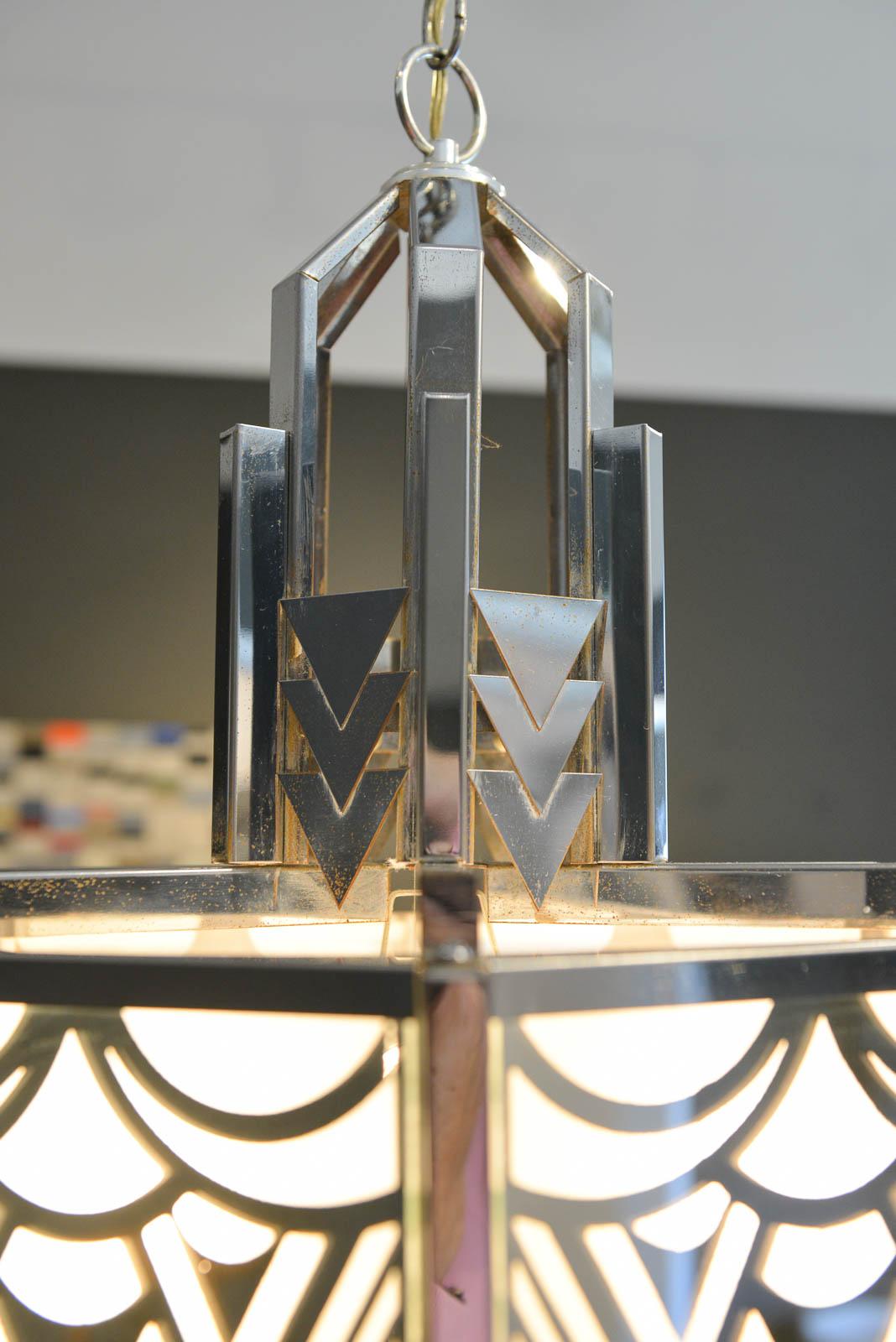 Art Deco Pendant Chandelier in Chrome and Glass 5