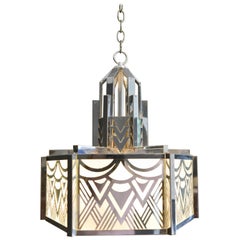 Art Deco Pendant Chandelier in Chrome and Glass