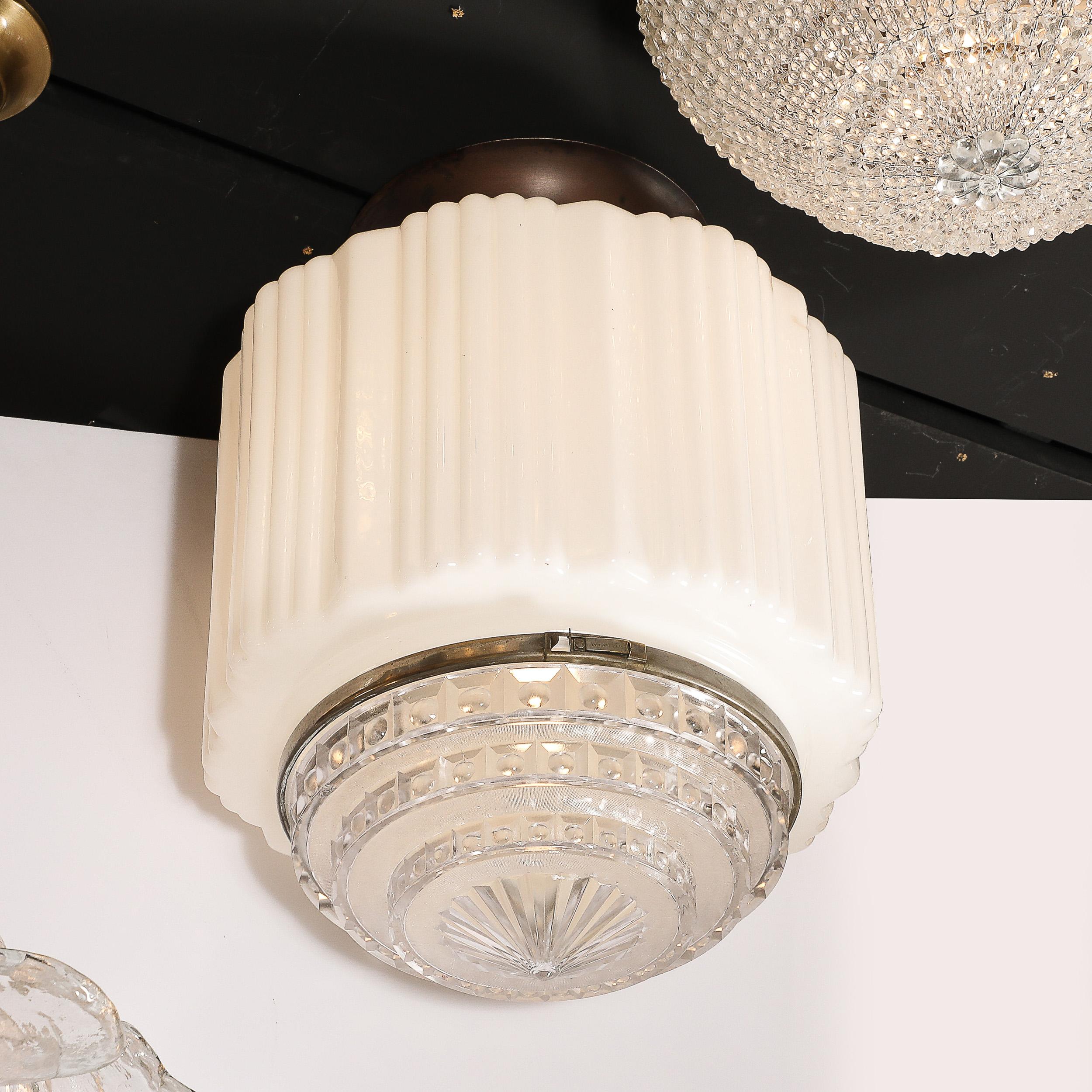 Art Deco Pendant Chandelier in Milk Glass w/ Oil Rubbed Bronze & Nickel Fittings 5