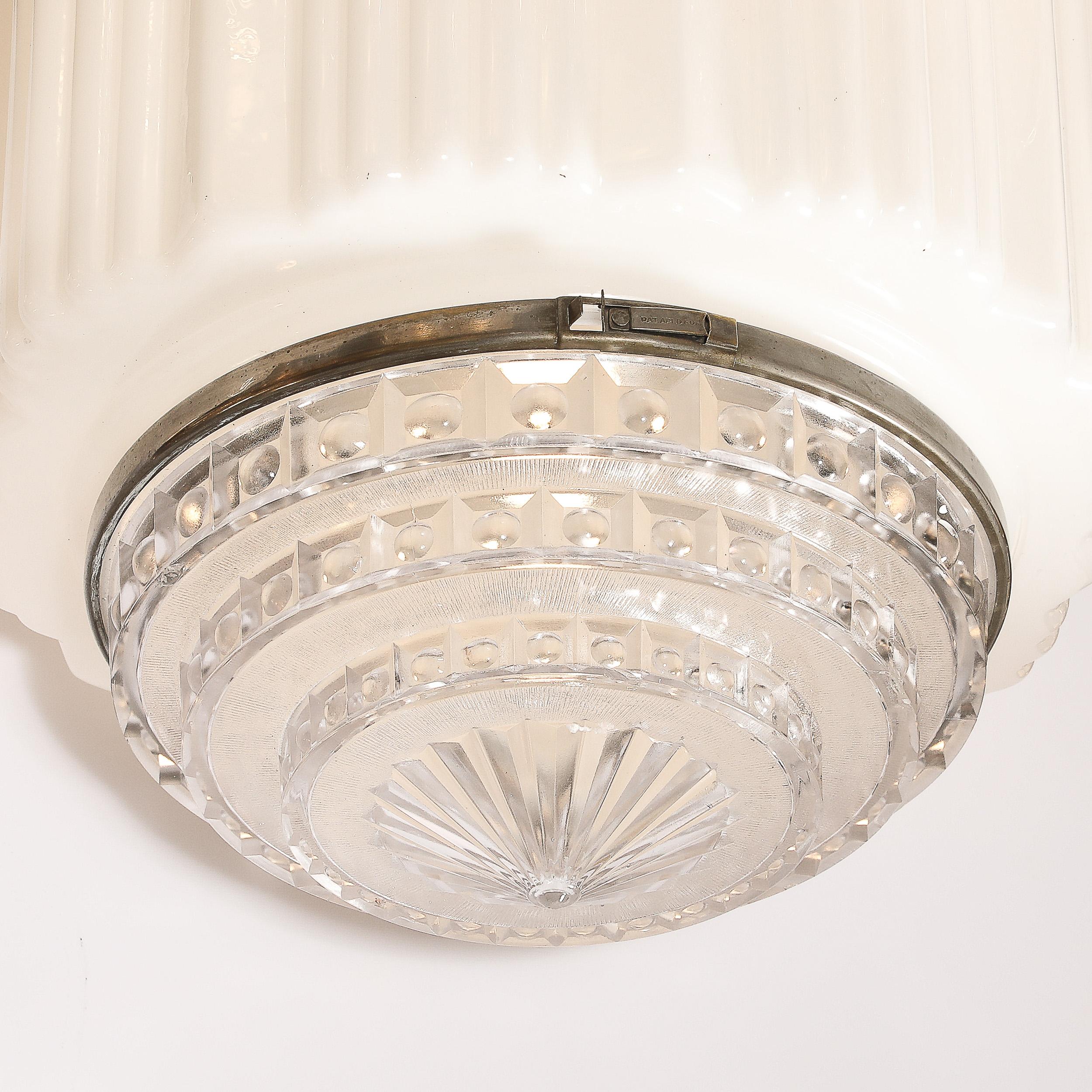 Art Deco Pendant Chandelier in Milk Glass w/ Oil Rubbed Bronze & Nickel Fittings 6