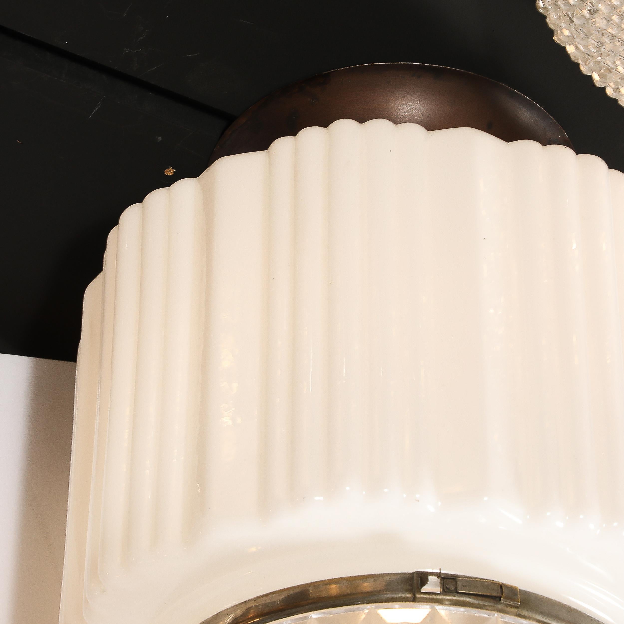 Art Deco Pendant Chandelier in Milk Glass w/ Oil Rubbed Bronze & Nickel Fittings 7