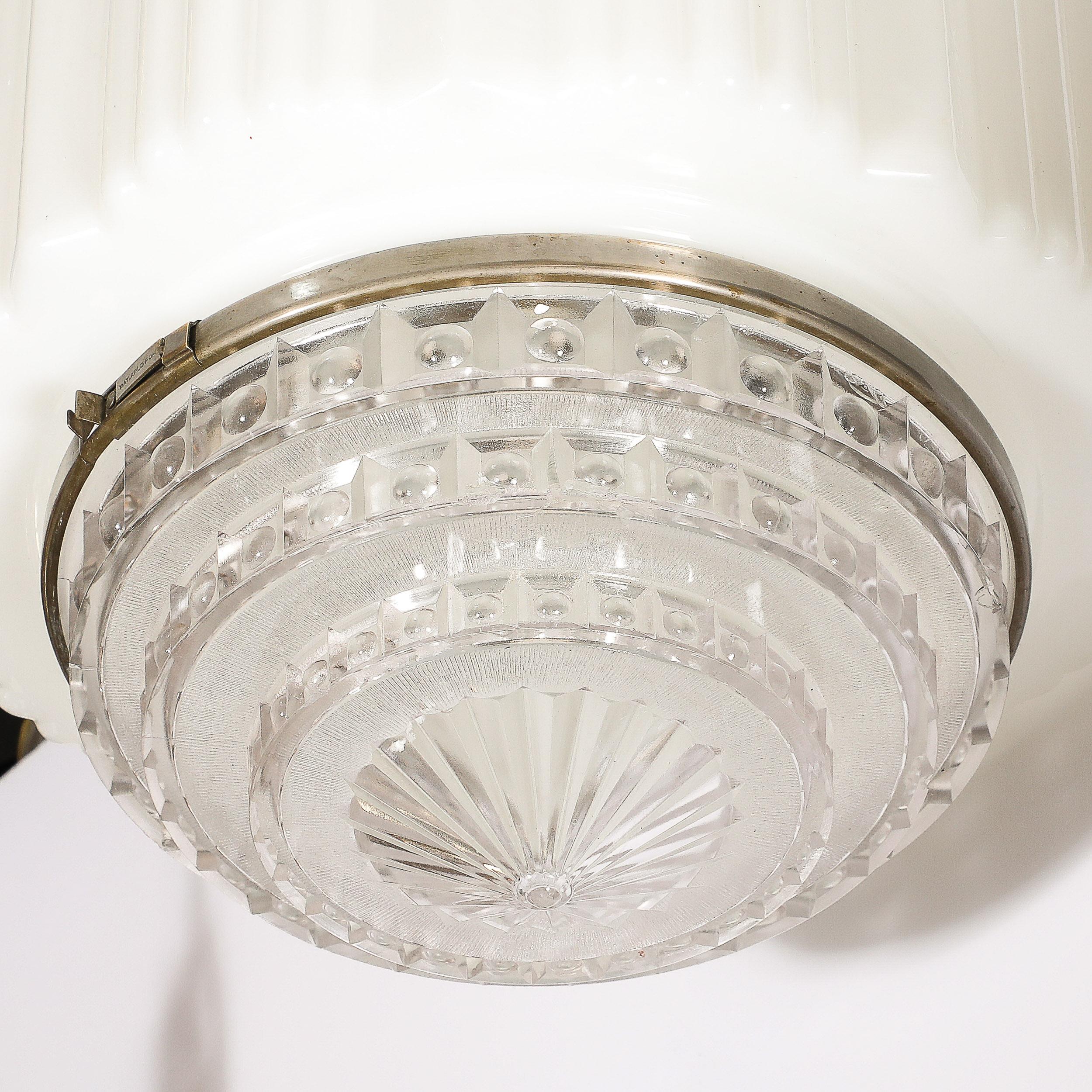 Art Deco Pendant Chandelier in Milk Glass w/ Oil Rubbed Bronze & Nickel Fittings 1