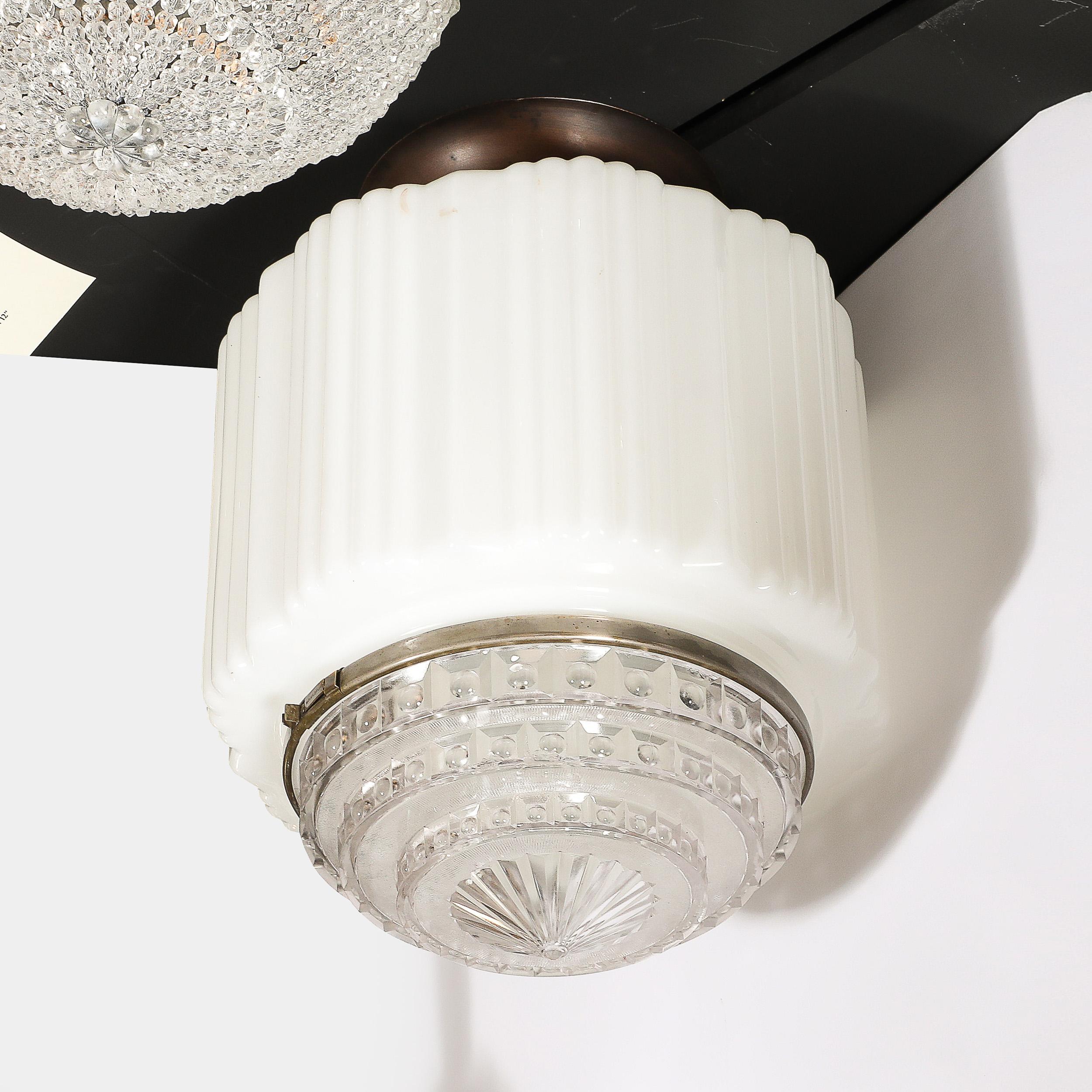 Art Deco Pendant Chandelier in Milk Glass w/ Oil Rubbed Bronze & Nickel Fittings 2